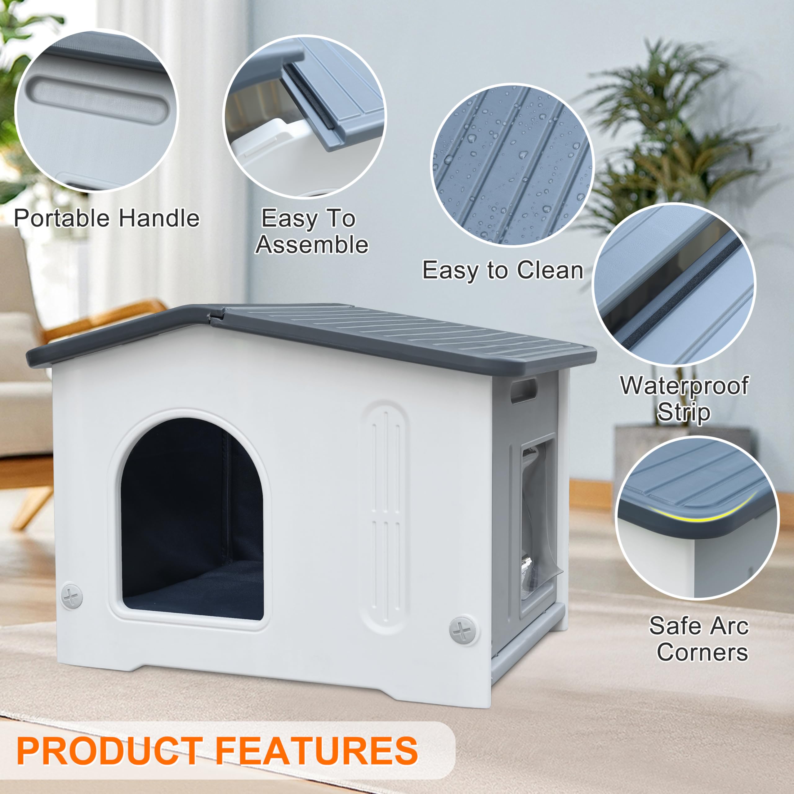 Rockever Plastic Outdoor Indoor Cat House With Insulated Liner, 100% Insulated Outdoor Cat Houses For Winter Feral Cats, Waterpr