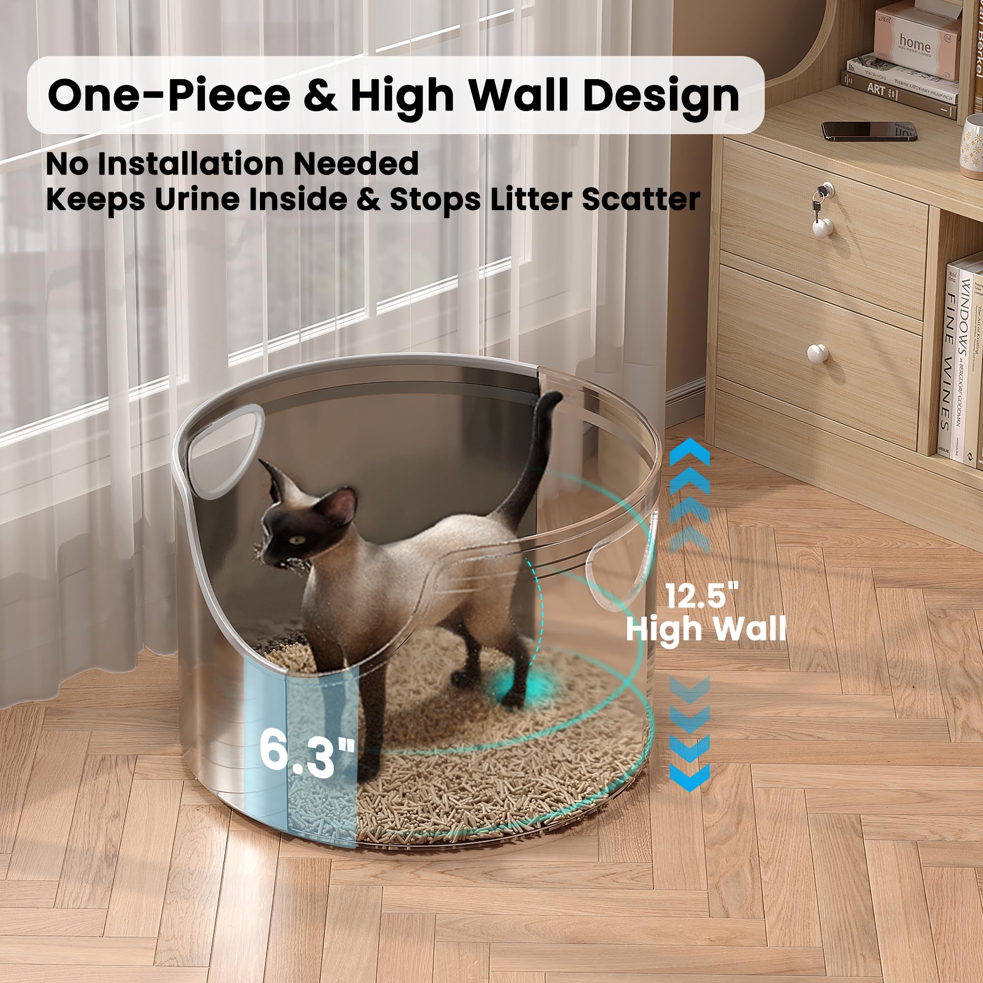 Aothey Stainless Steel Litter Box Metal With Integrated Round For Xl/Xxl Big And Multi Cats, 12 High Wall High Side, Odor Cont