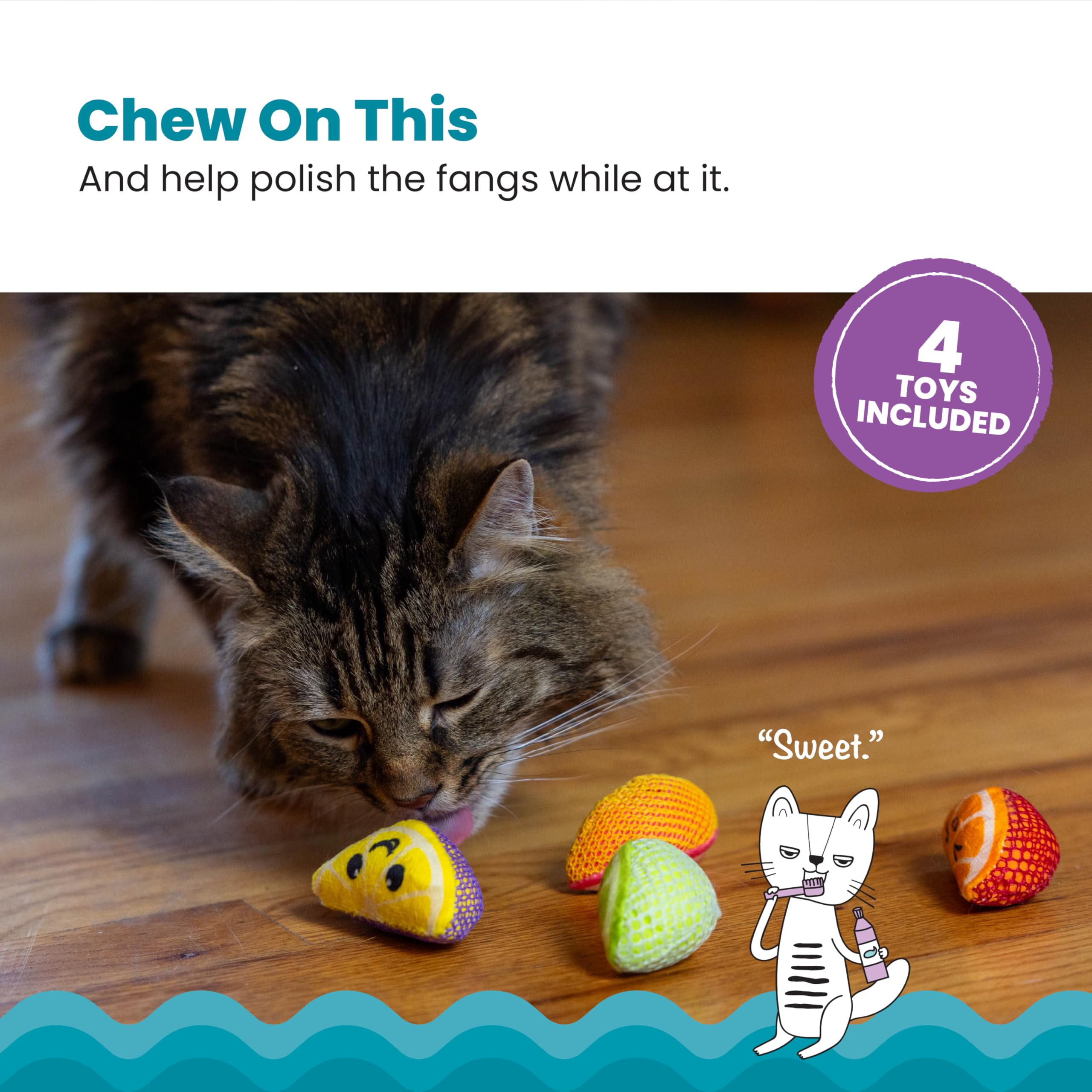 Catstages Dental Fruit Wedges 4 Pk, Soft And Textured Catnip Chew Toys That Help Clean Teeth, Multicolored