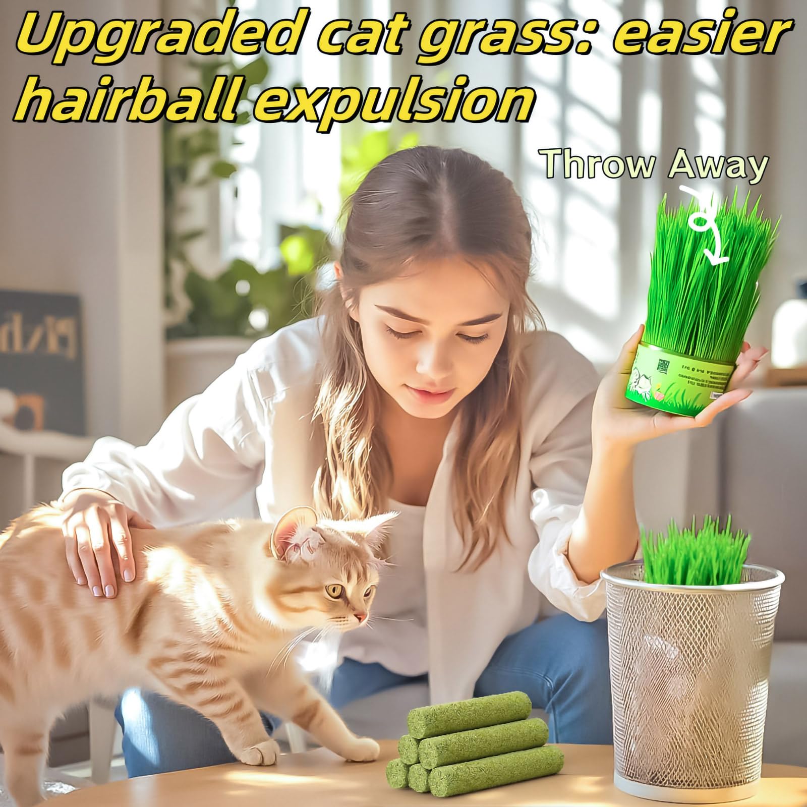 GREMBEB Cats Treat 17Pack 100g Cat Grass Teething Stick for Hairball Removal Kitten Toy Freeze Dried Catnip Toys Chew Dental Foo