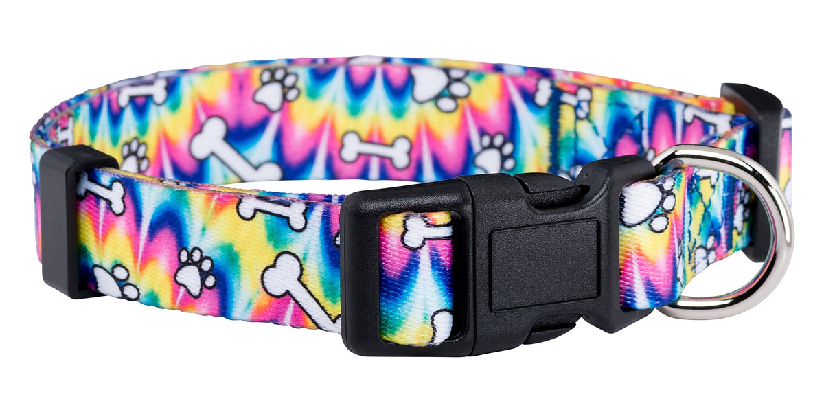 Native Pup Tie Dye Dog Collar, Paws And Bones Hippie Tiedye For Small Dogs, Puppies (Small)