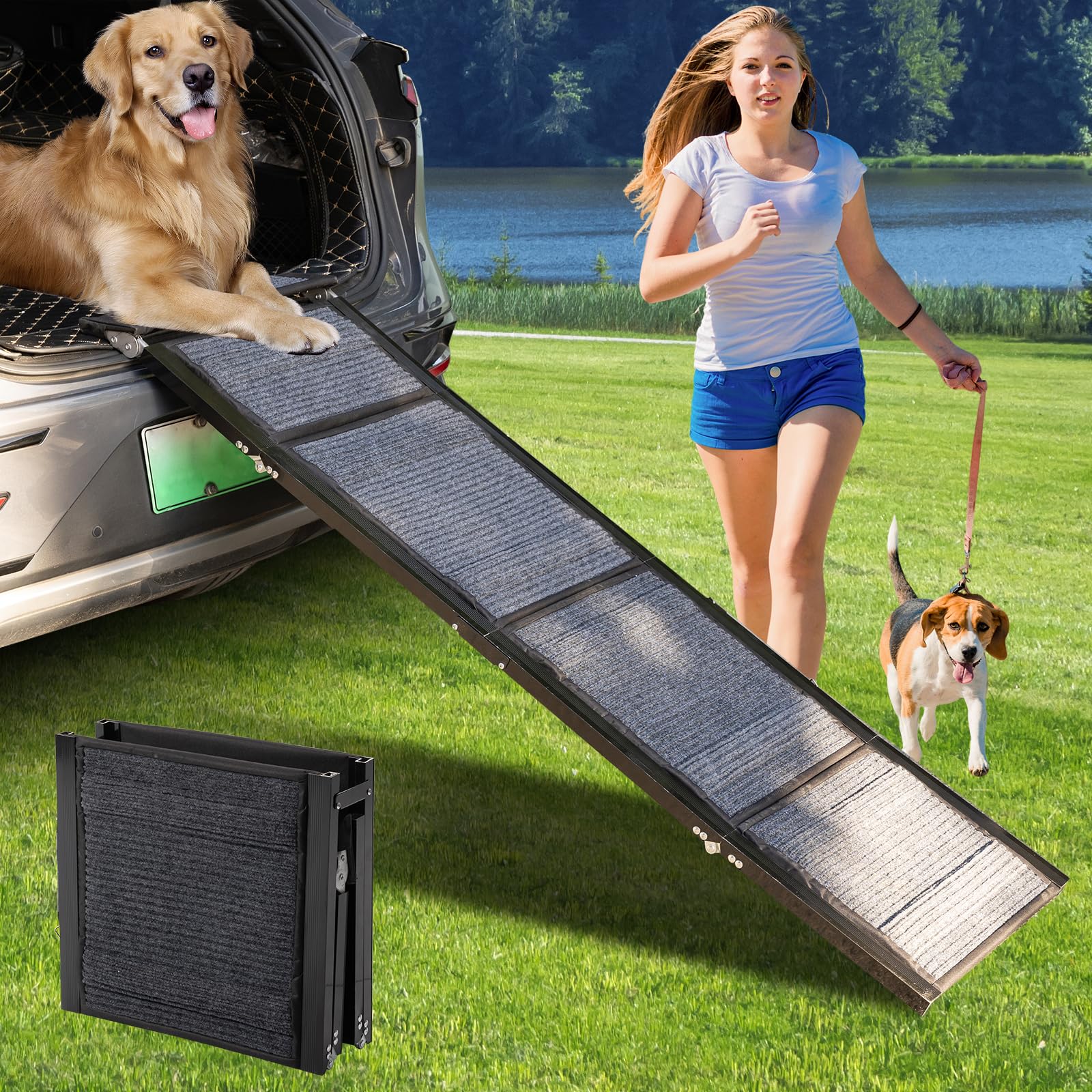 Dog Ramp for Car,350LB 67  Long & 20  Wide ramp for Dogs to get in car,Folding Dogs Ramps for Large Dogs with Non-Slip Rug Surfa