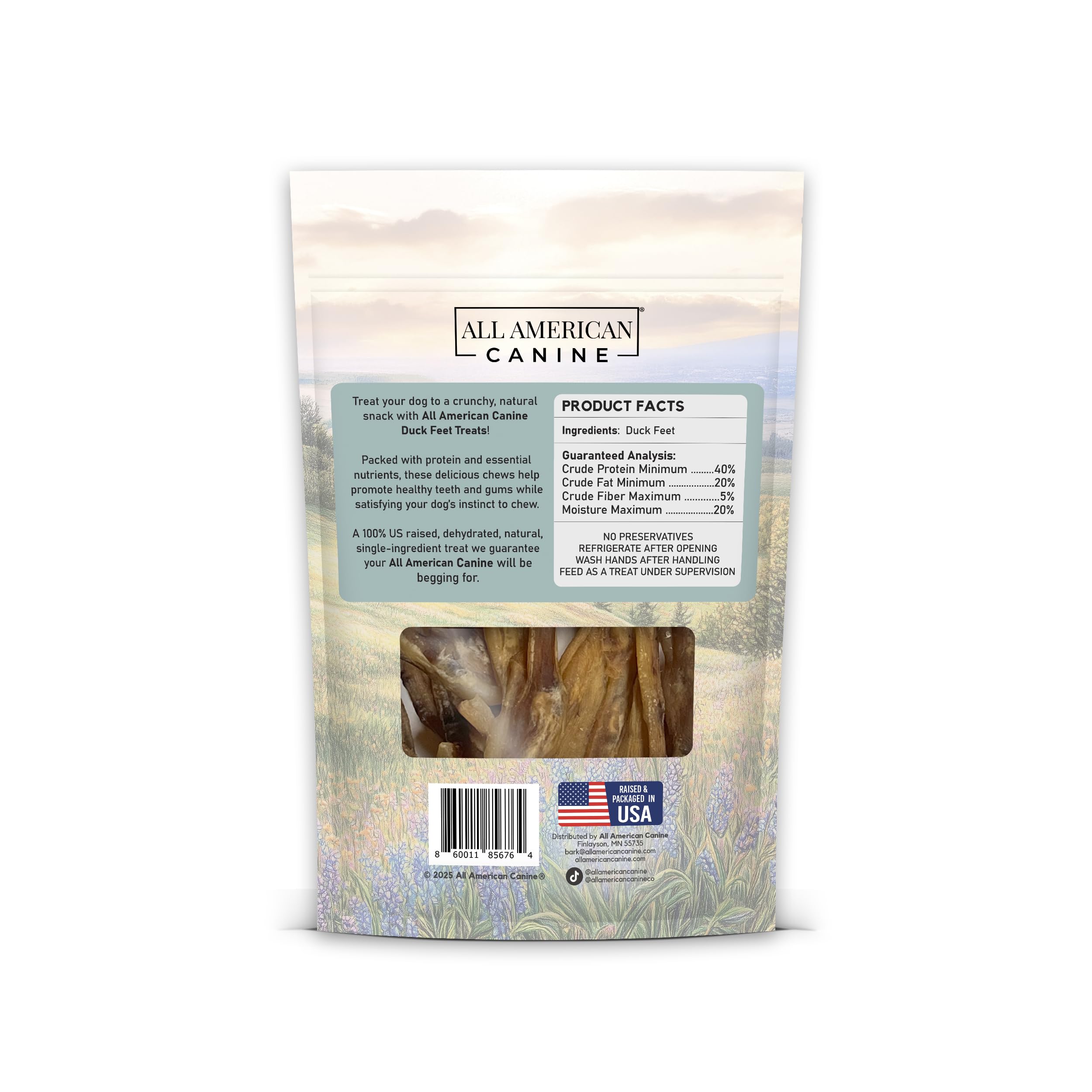 All American Canine Natural Duck Feet Dog Treats - Single Ingredient, Dehydrated & Digestible - Crunchy, Low-Fat, High-Protein C