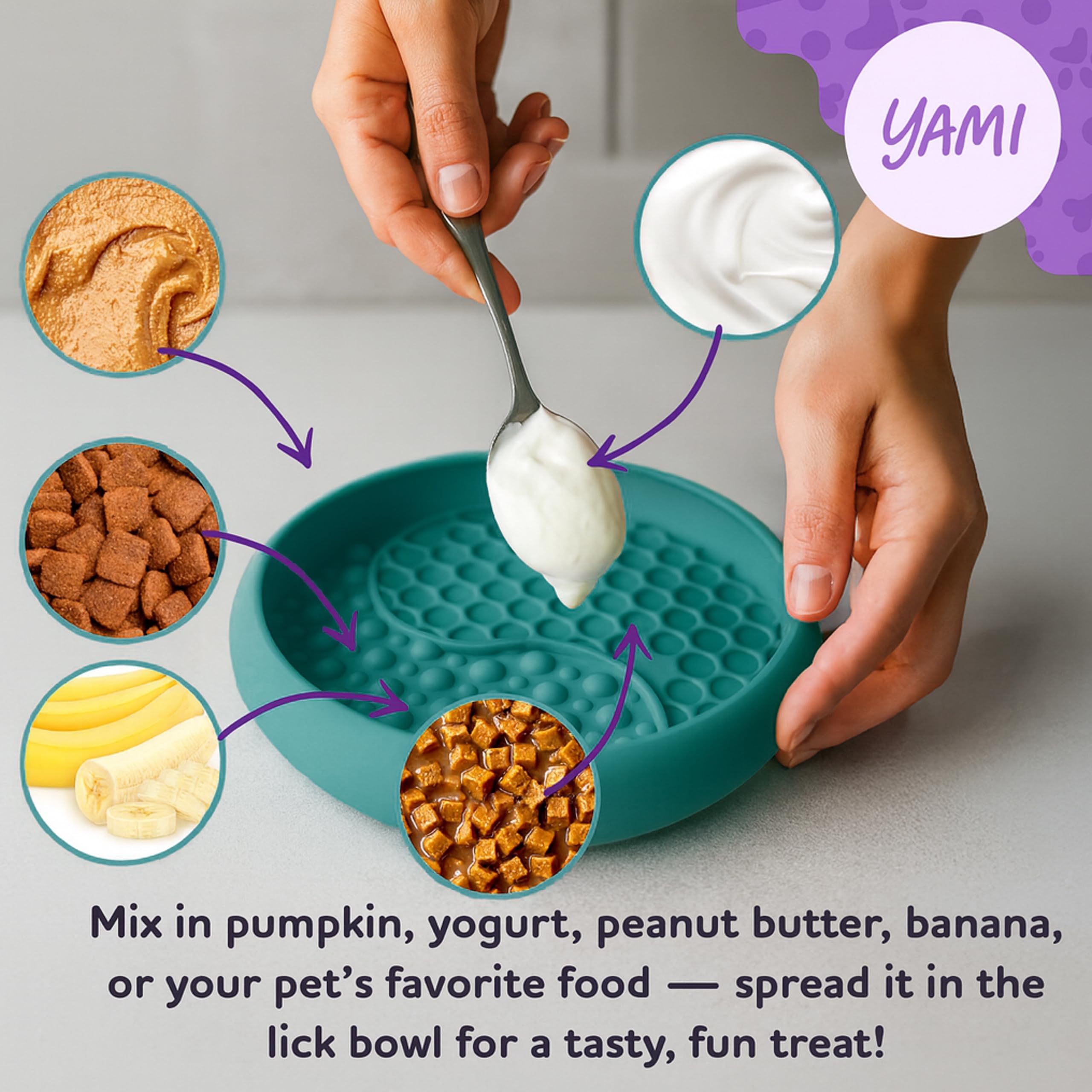 YAMI Bowl Lick Mat for Dogs & Cats, Slow Feeder Bowls, Cat Slow Feeder, Dog Enrichment Toys with Suction Cup for Anxiety Relief,