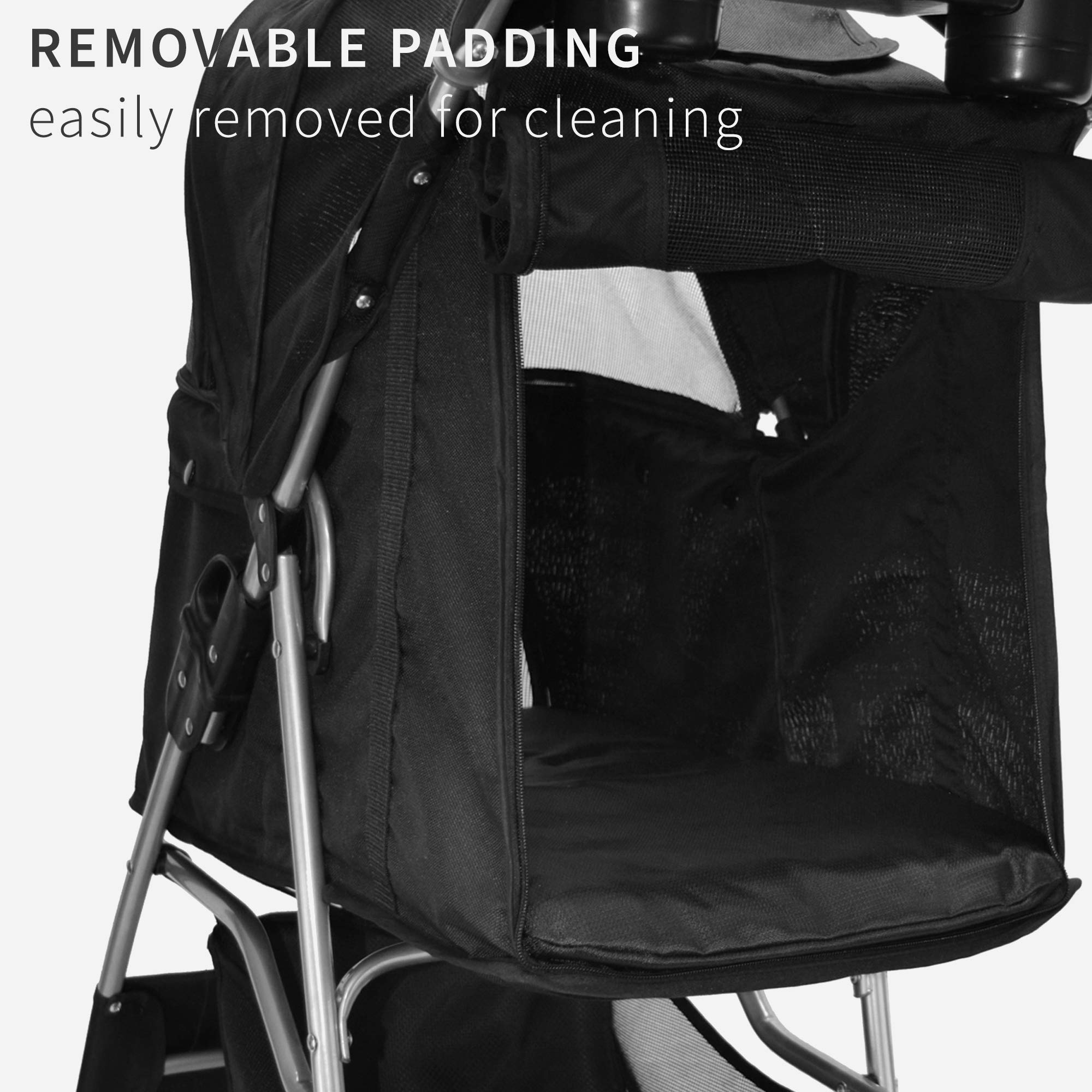 Vivo Black 4 Wheel Pet Stroller For Cat, Dog And More, Foldable Carrier Strolling Cart, Strolr-V001K