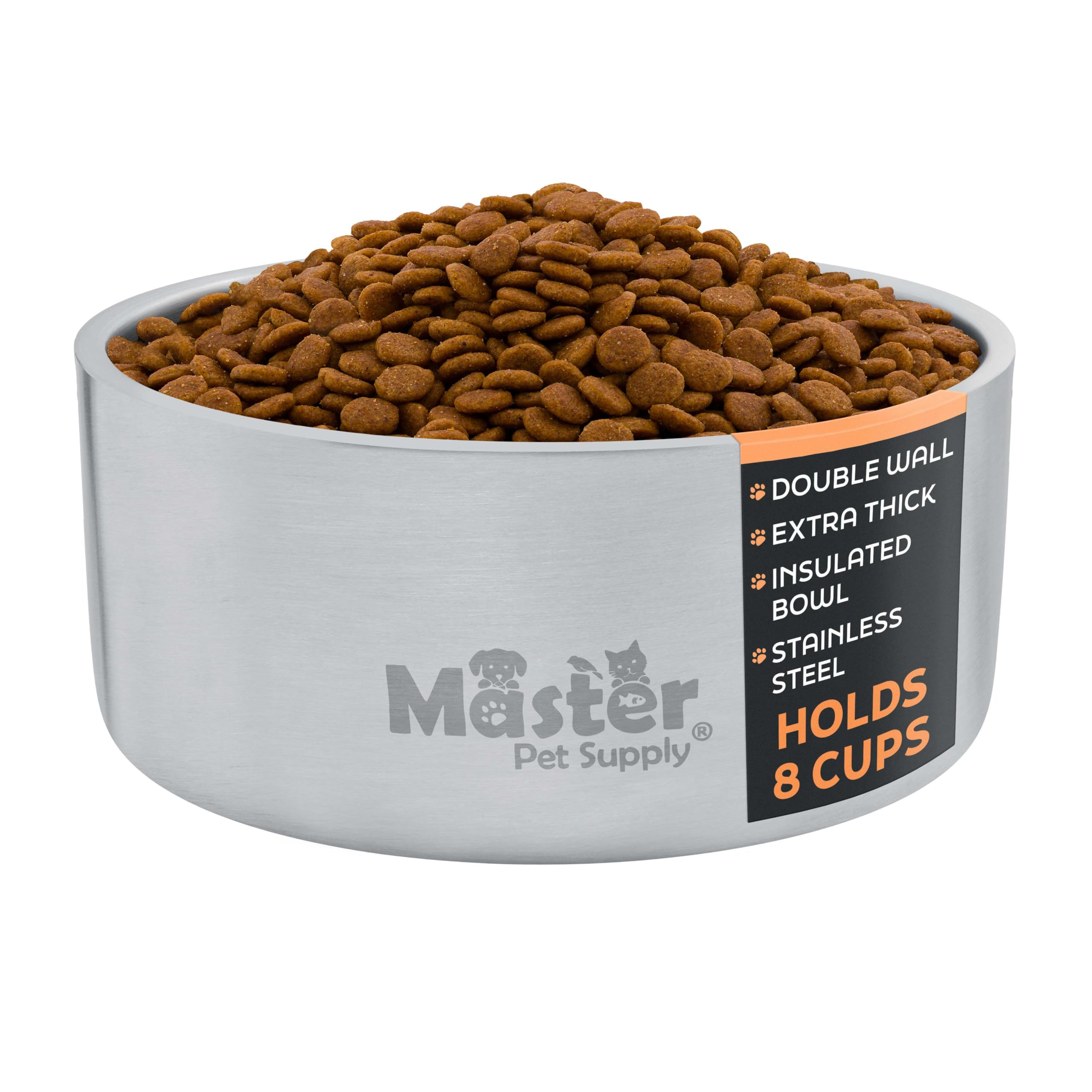 Master Pet Supply Stainless Steel Dog Bowls - 64 oz, Heavy Duty - Stainless Steel, Double Wall Extra-Thick Insulated, Non-Slip P