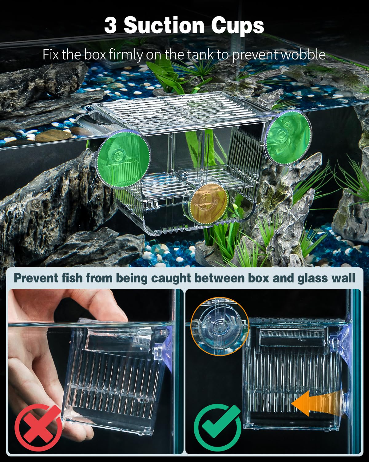 Pawfly Aquarium Fish Breeding Box, Acrylic Fish Isolation Box With 6 Suction Cups, Aquarium Acclimation Hatchery Incubator For B