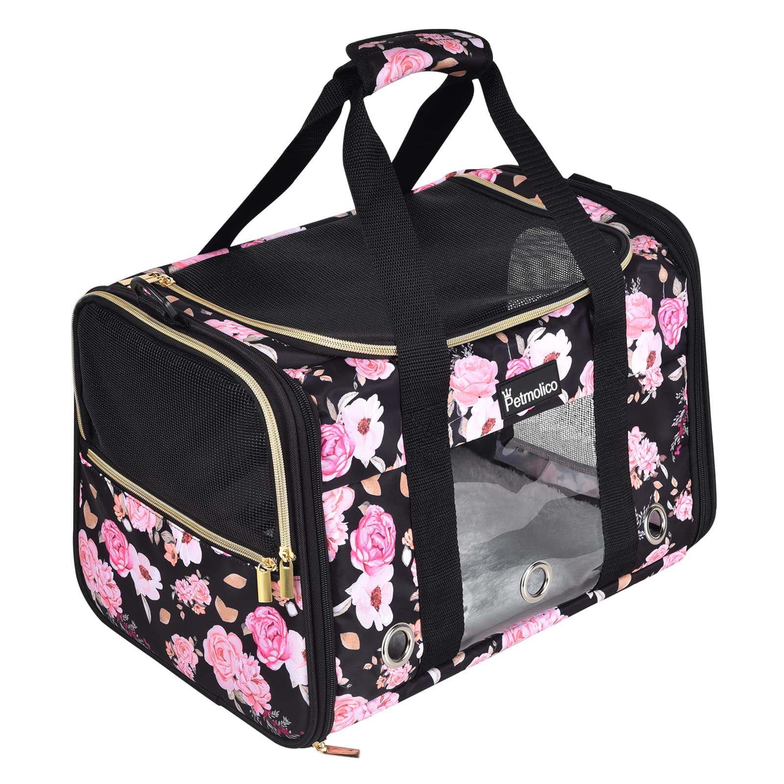 Petmolico Cat Carrier Soft-Sided Pet Bag For Small Medium Cats Puppies 16Lbs - Airline Approved Cat Travel Carrier 3 Open Doors