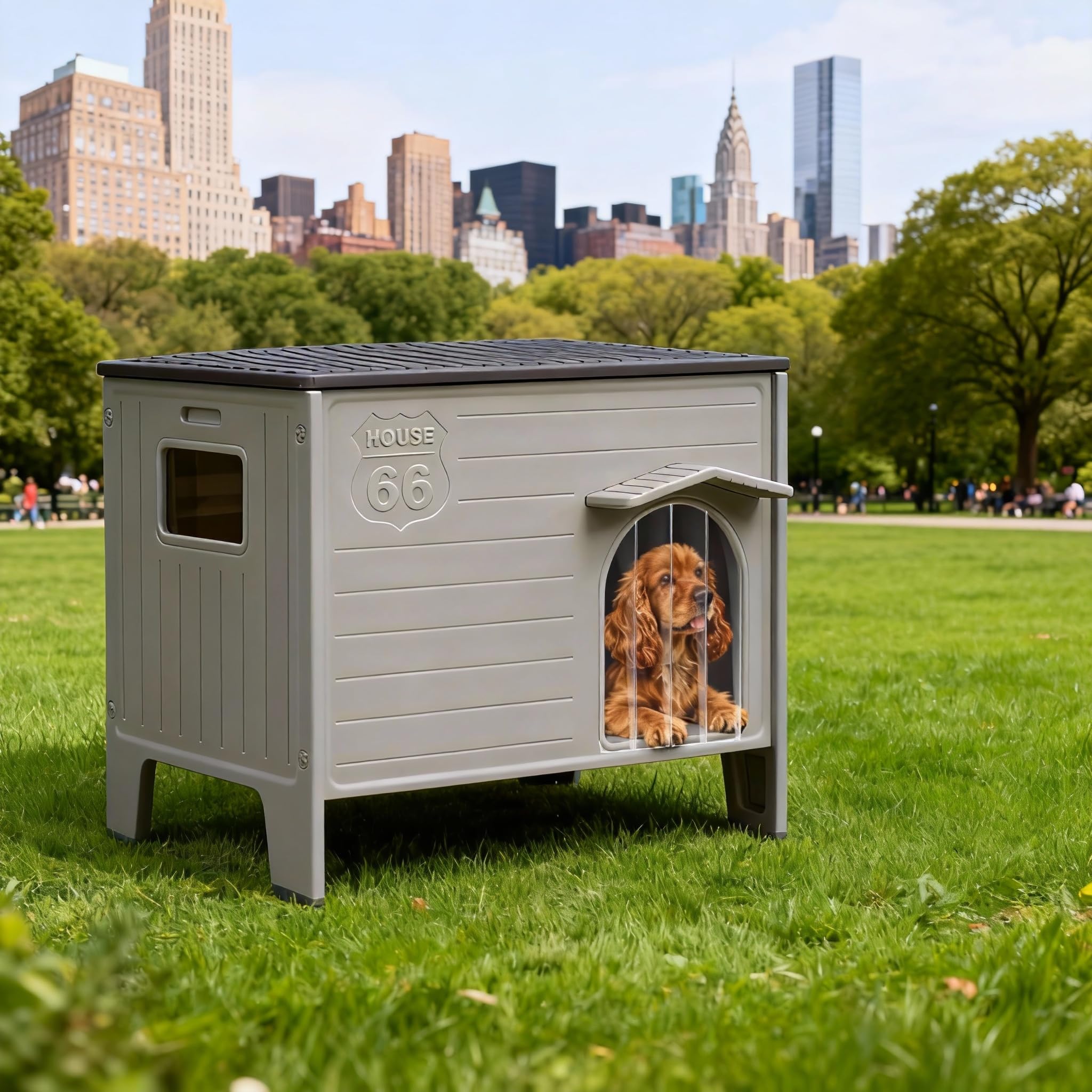 Large Outdoor Dog House Insulated Weatherproof Double HDPE Dog Shelter, Elevated Design, Easy Assemble, Expansive Interior Grey 