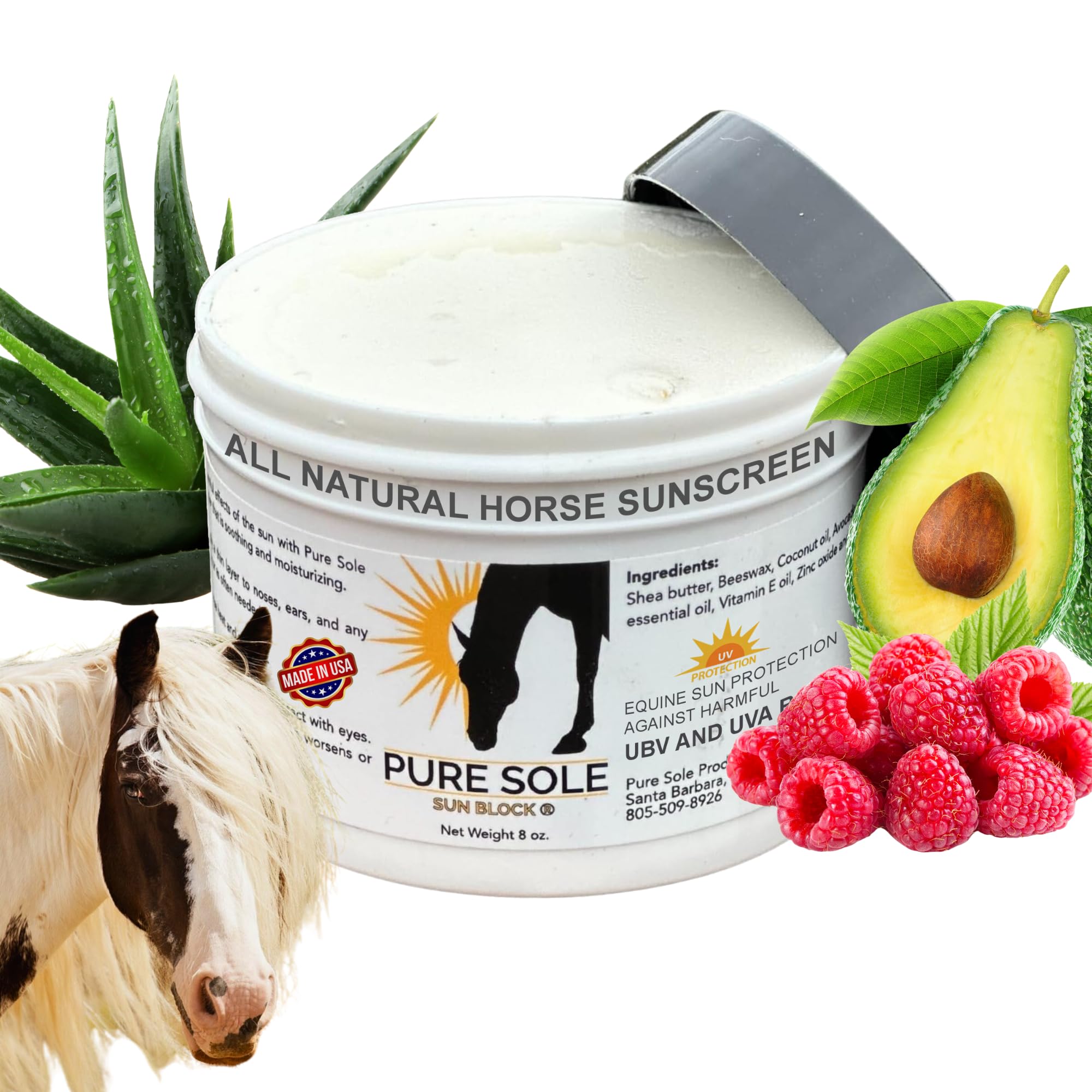 Sunscreen for Horses - Pure Sole Sun Block Cream |Nose Sun Protection and Sensitive Pink Horse Skin |Made with Safe Non-Nano Zin