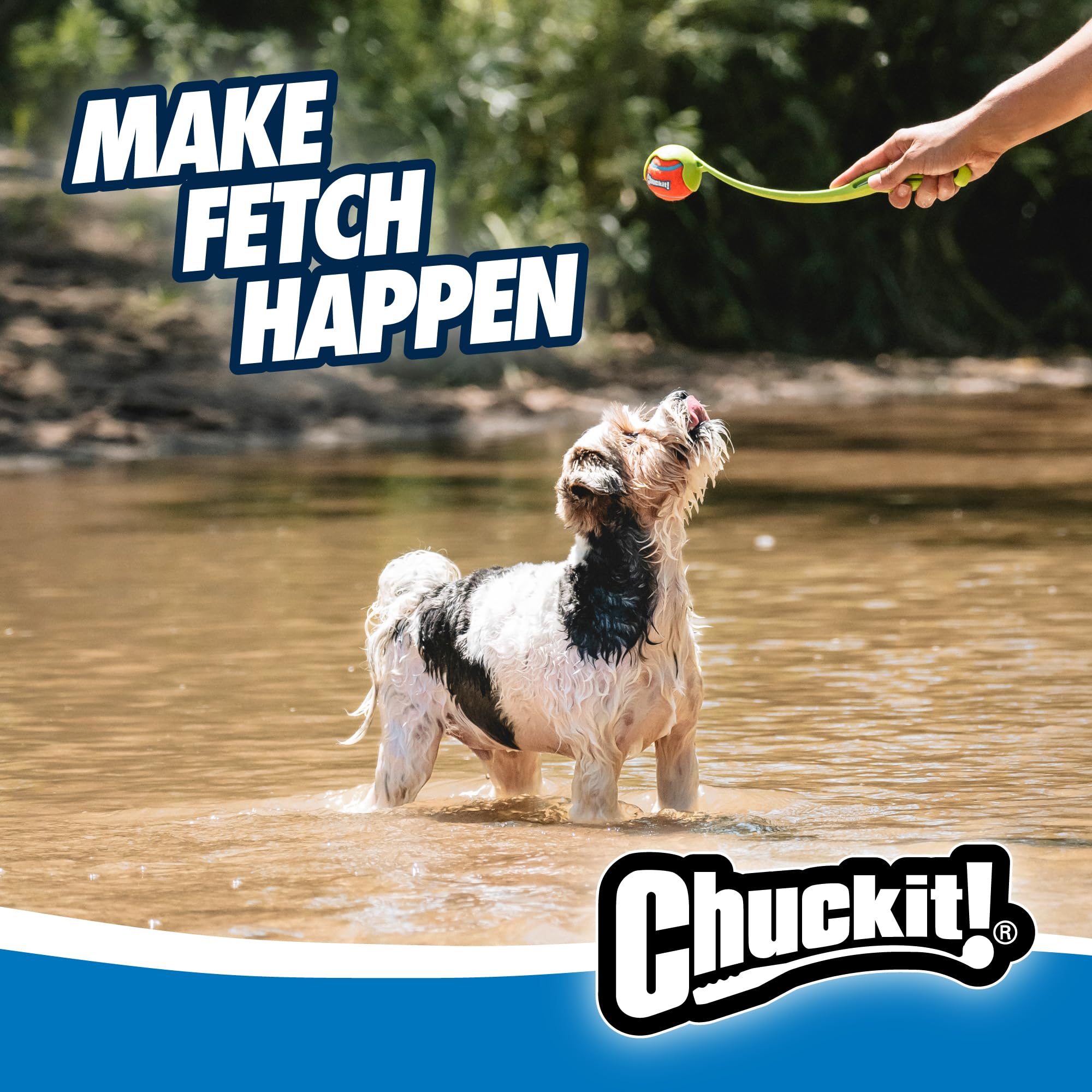 Chuckit! Sport 14S Dog Ball Launcher - Includes A 2-Inch Diameter Small Ball For Dogs 0-20 Pounds - Manual Tennis Ball Thrower With A Slim Handle - 14-Inch Length Chucker