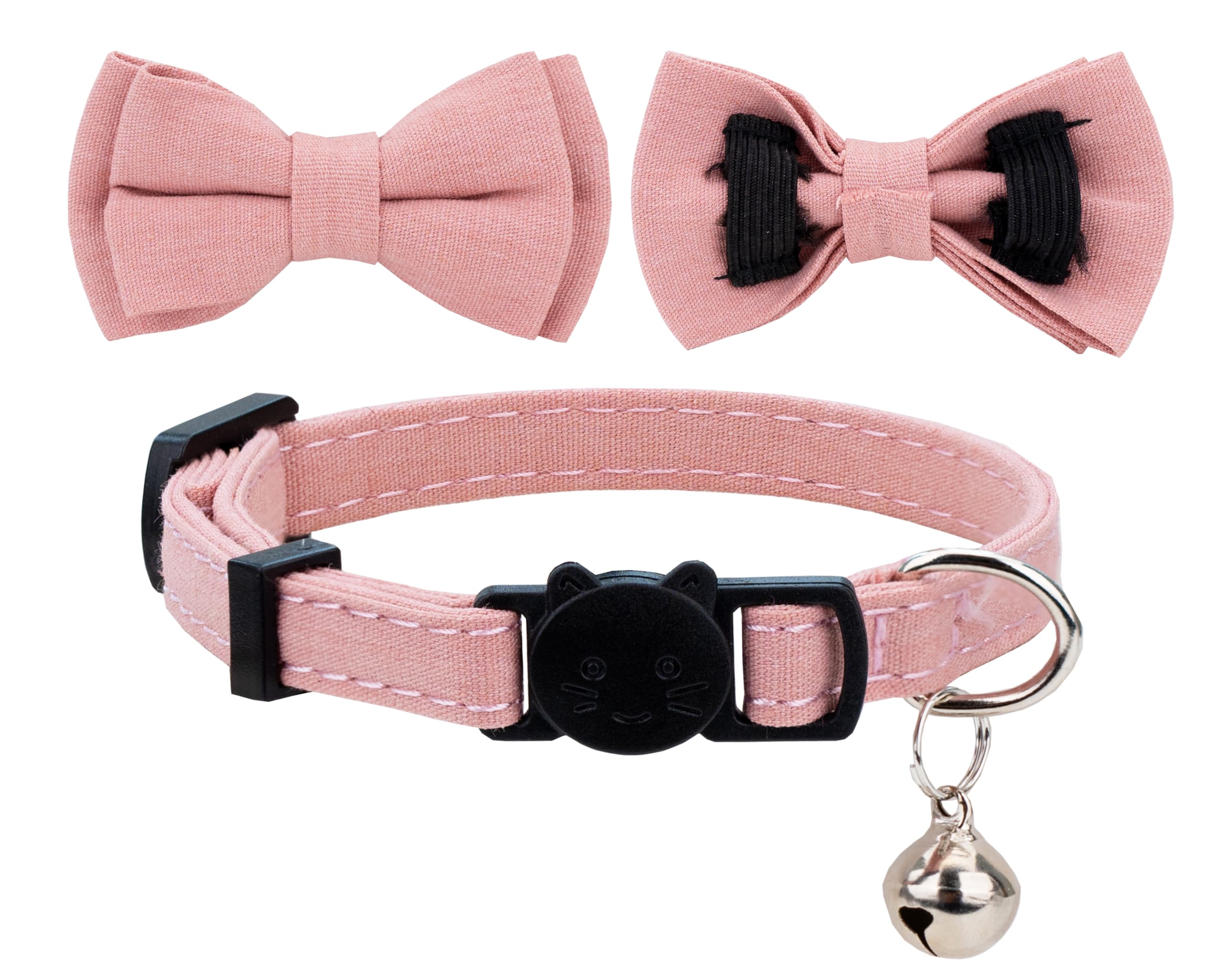 Gyapet Cat Collar Breakaway Bowtie Safety With Bell Adjustbale Kitten Puppy Solid Plaid Color Set A-[2Pcs] Pink & Blue