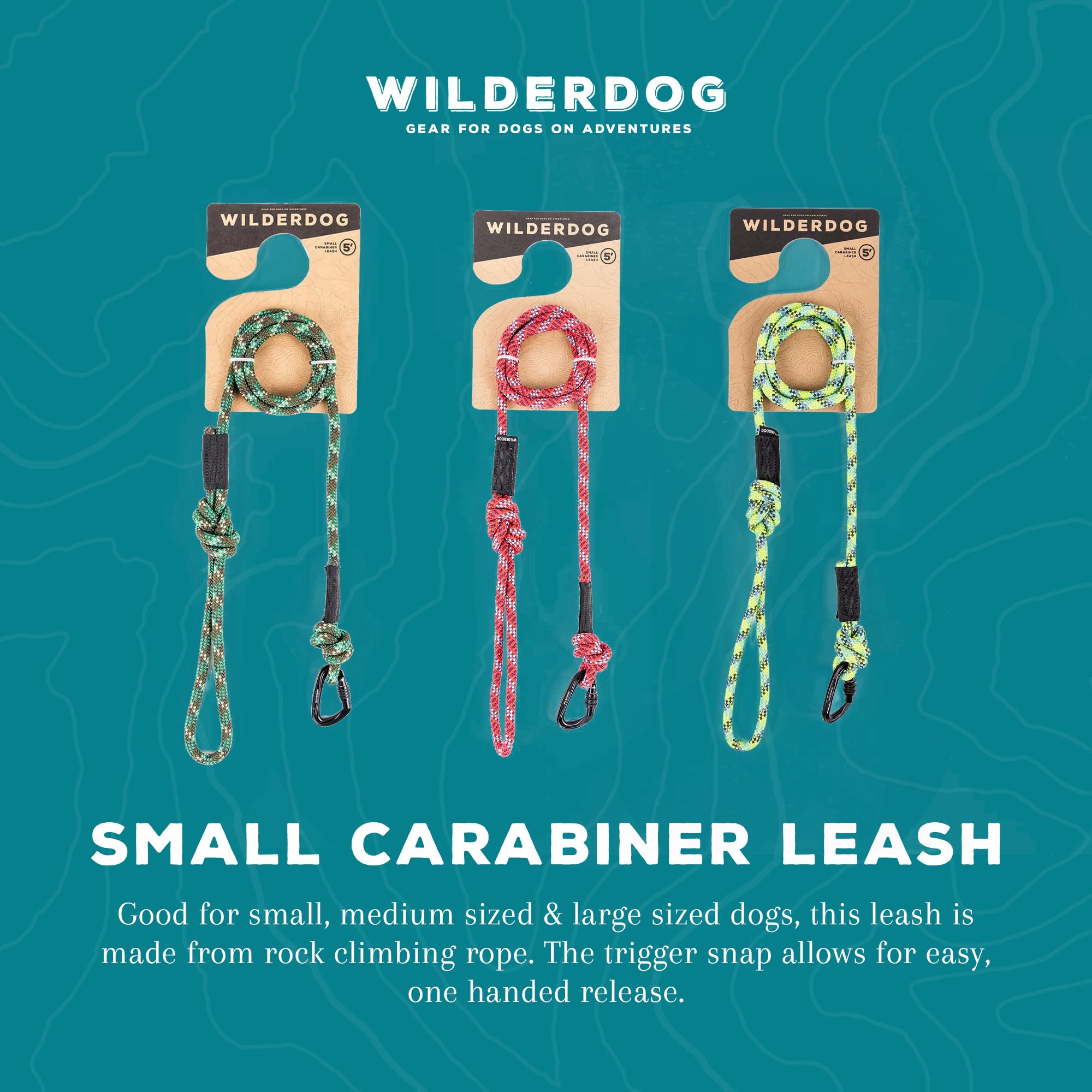 Wilderdog Climbing Rope Small Carabiner Dog Leash Black/White 5 Ft