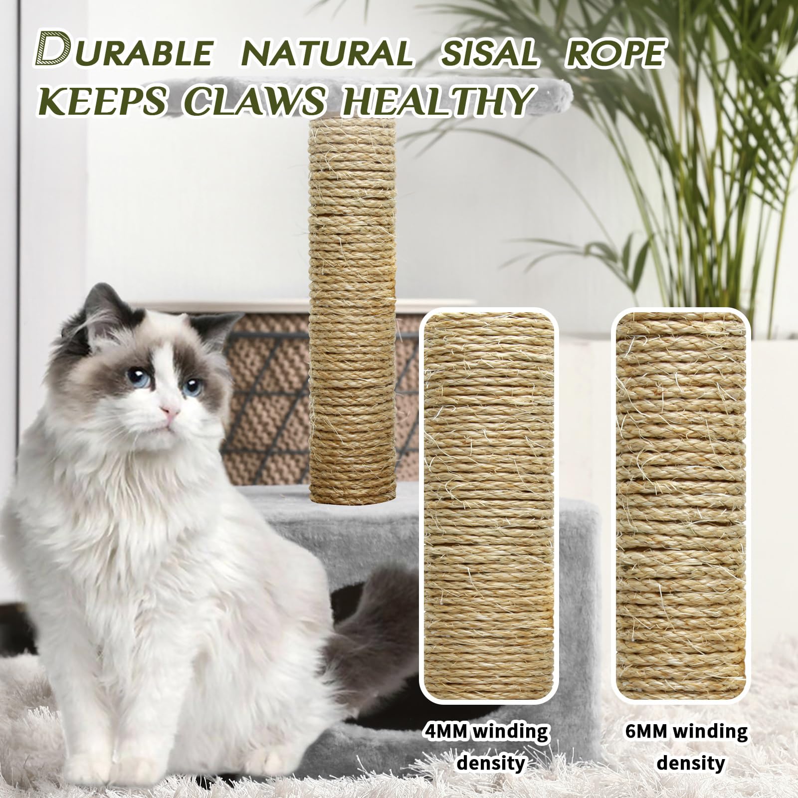 Natural Sisal Rope 4Mm 164-Feet For Cat Scratcher Repair And Replace Scratching Post, Diy Hemp Twine Rope For Cat Tree Tower Car