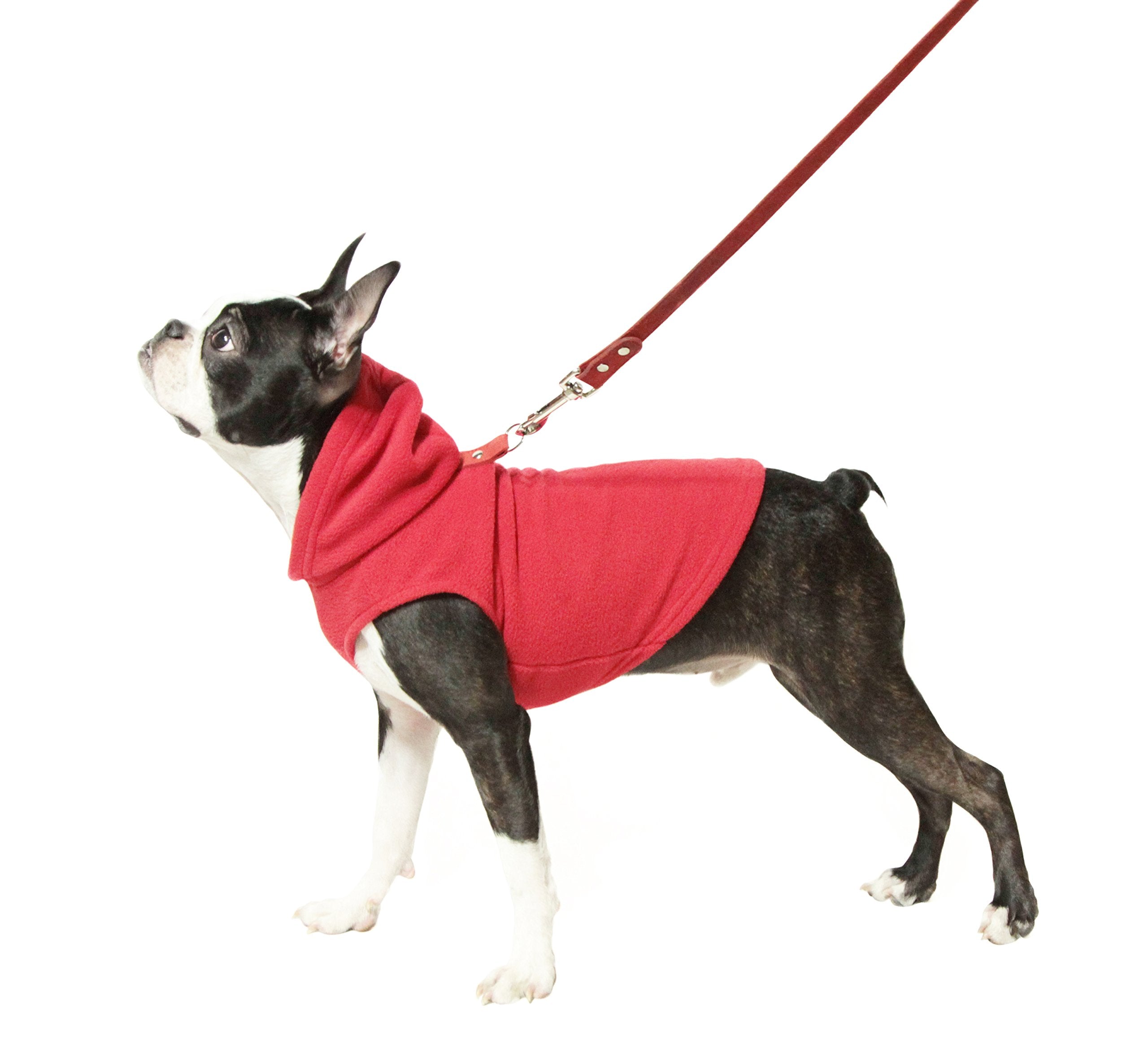 Gooby Fleece Vest Hoodie Dog Sweater - Red, Medium - Warm Pullover Dog Hoodie With O-Ring Leash - Winter Hooded Small Dog Sweater - Dog Clothes For Small Dogs Boy Or Girl, And Medium Dogs
