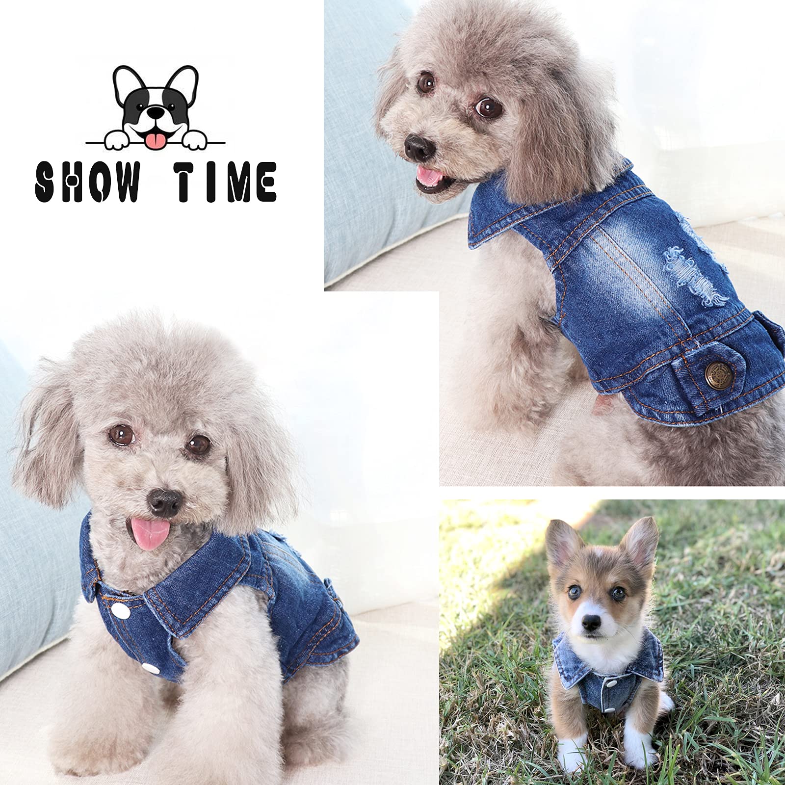 Sild Pet Clothes Dog Jeans Jacket Cool Blue Denim Coat Small Medium Dogs Lapel Vests Classic Hoodies Puppy Blue Vintage Washed Clothes
