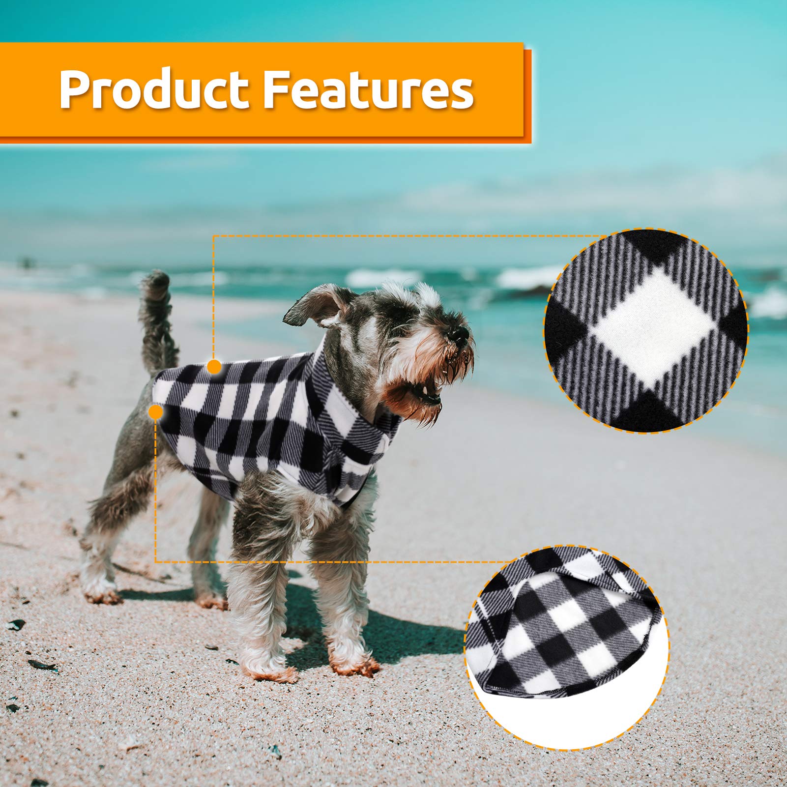 Asenku Dog Sweater, Plaid Fleece Vest, Soft Comfortable Pet Pajamas, Warm Winter Shirt, Cold Weather Coat Jacket - Small & Mediu