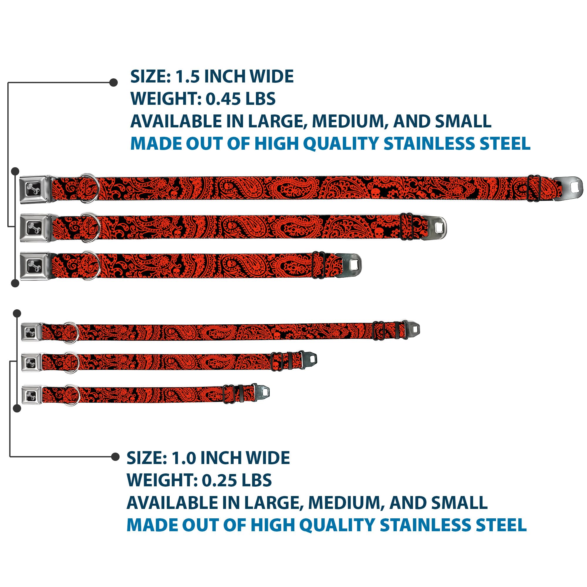 Buckle-Down Dog Collar Seatbelt Buckle Bandana Skulls Black Orange, Multicolor, 1' Wide - Fits 9-15' Neck - Small (Dc-W32816-S