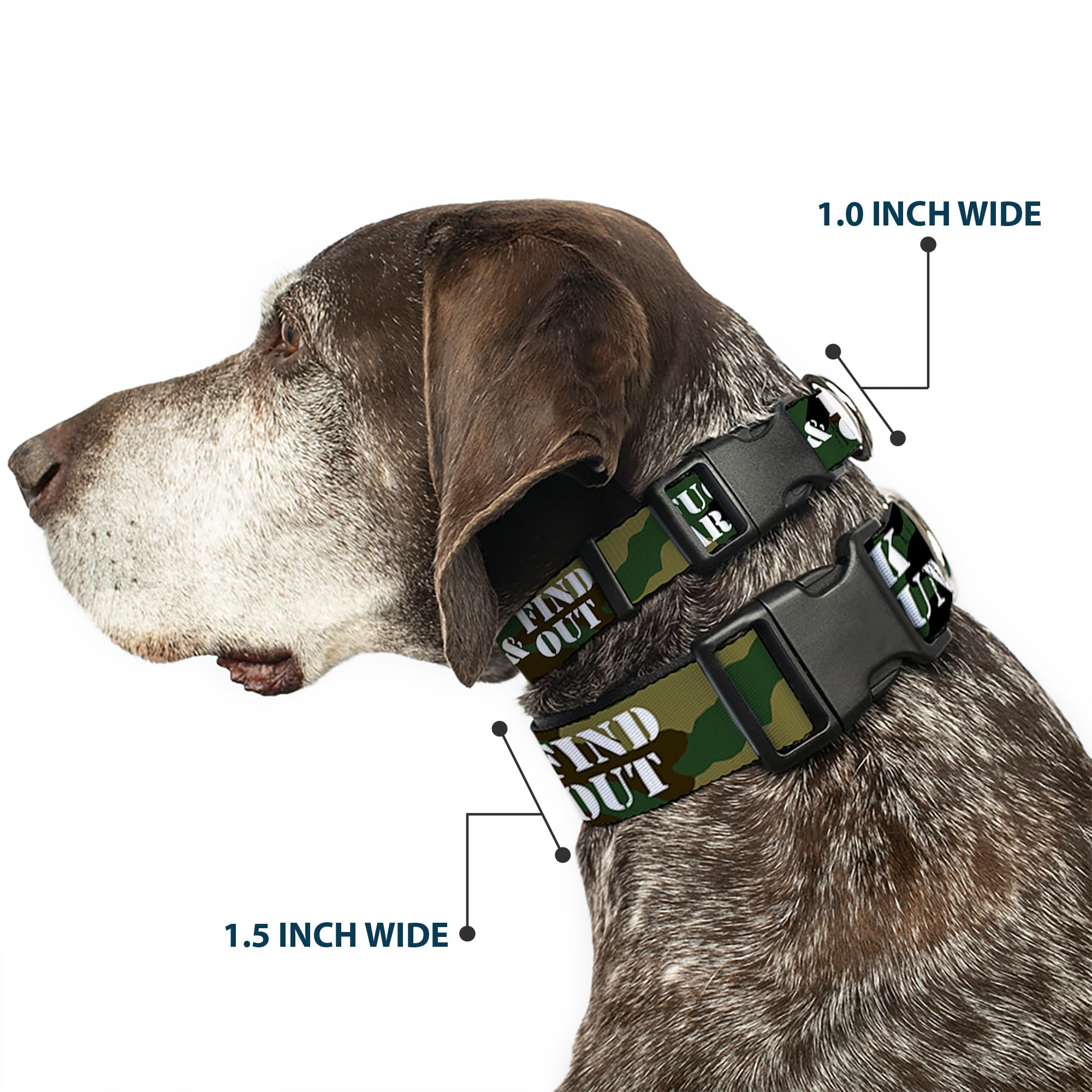 Buckle-Down Dog Collar Plastic Clip Fafo Fuck Around And Find Out Stencil Camo White 18 To 32 Inches 1.5 Inch Wide