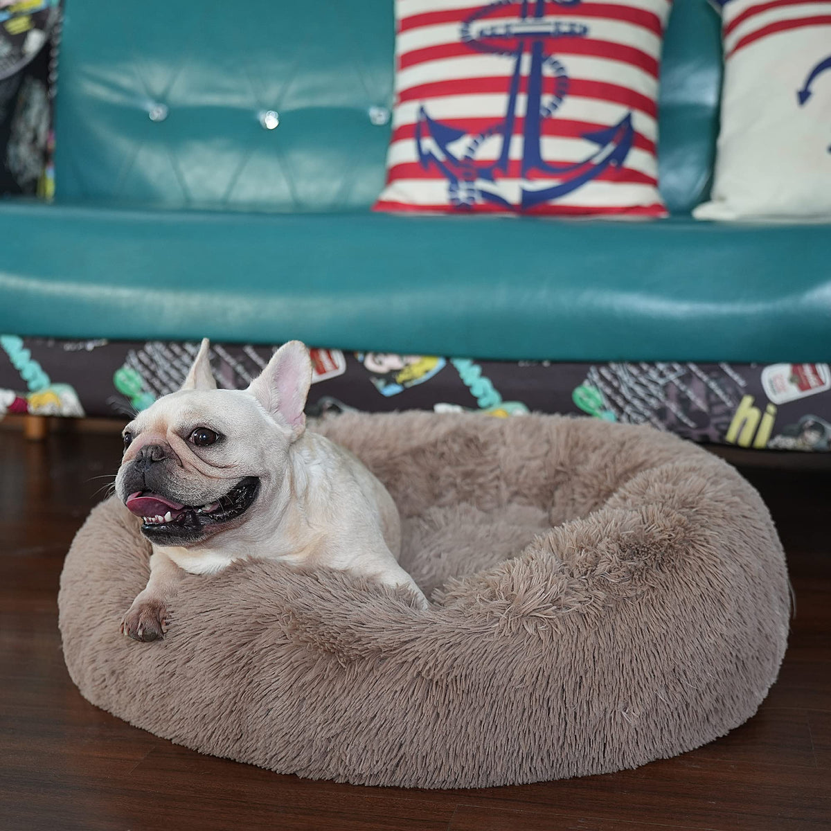 Nononfish Puppy Beds For Small Dogs Washable - 23 Inches Round Faux Fur Pet Bed For Puppy And Cat Donut Fluffy Plush Orthopedic 