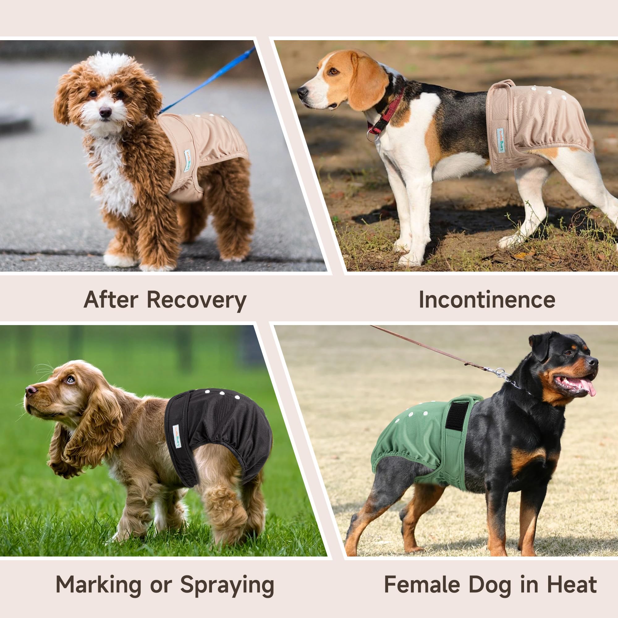 Langsprit Female Dog Diapers No Tail Hole,Reusable Puppy French Bulldog Diapers Female for Period Heat,Washable Doggy Doggie Dia