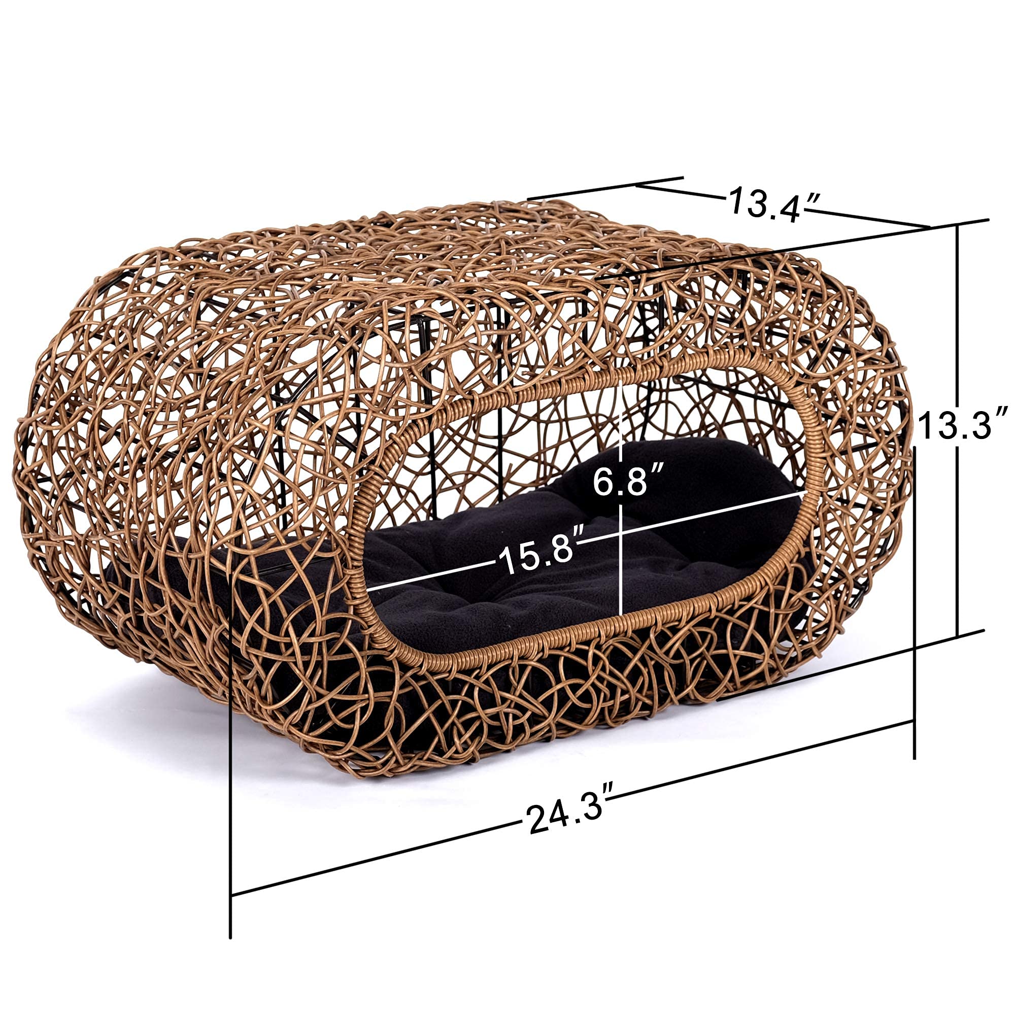 Fun Stackable Cat Condo For Indoor Cats - Interactive Play Faux Rattan Cat House For Indoor Cats Kitty, Pet Friendly Top/Side Ho