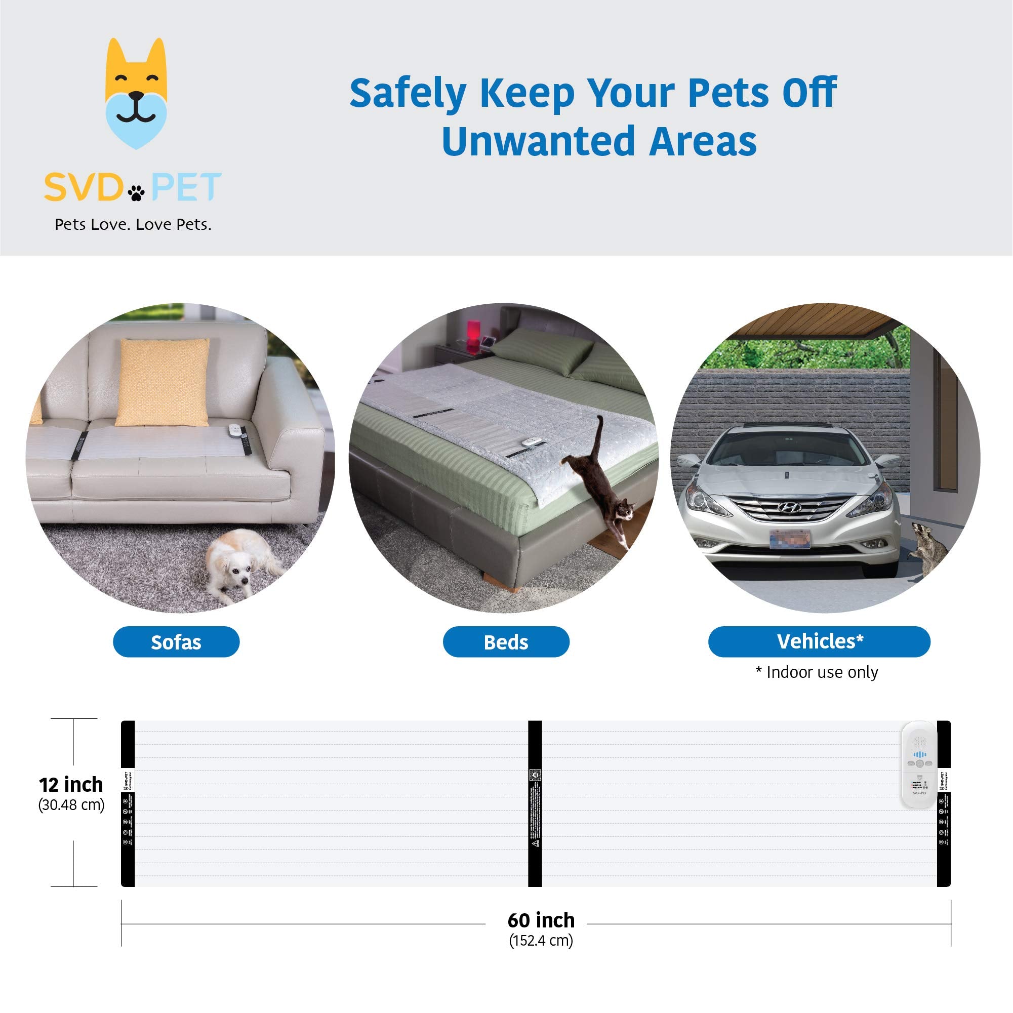 Svd.Pet Pet Training Mat, 60' X 12', Pet Shock Pad, Cats Electronic Repellent Mat For Indoor, 3 Training Modes, 5 Levels, Pet Safe Auto Power Off, Keep Dog Off Couch