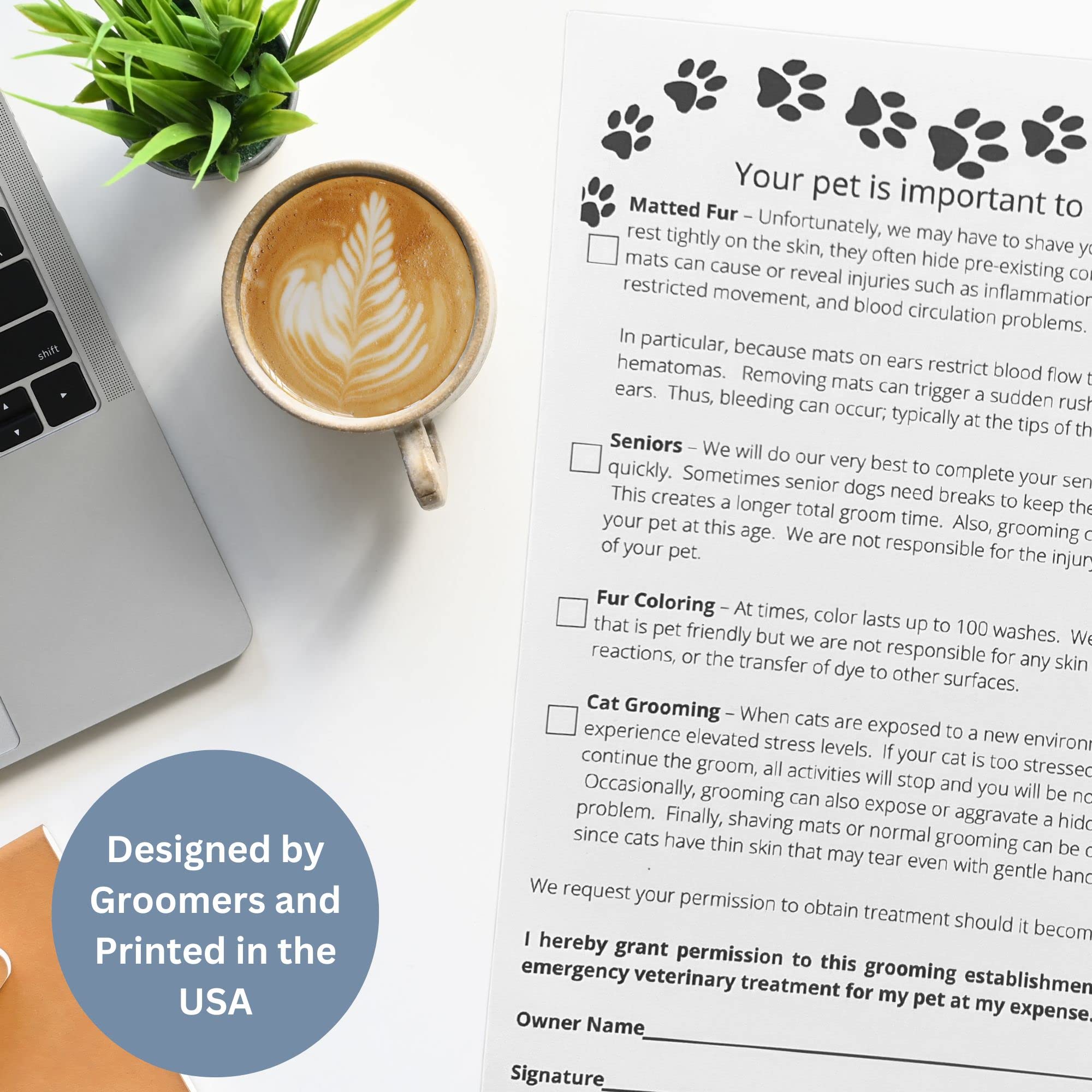 Grooming Pet Release Forms (100 Sheets, 5.5' X 8.5') Addresses Matted Fur, Senior Dogs, Fur Coloring, And Cats
