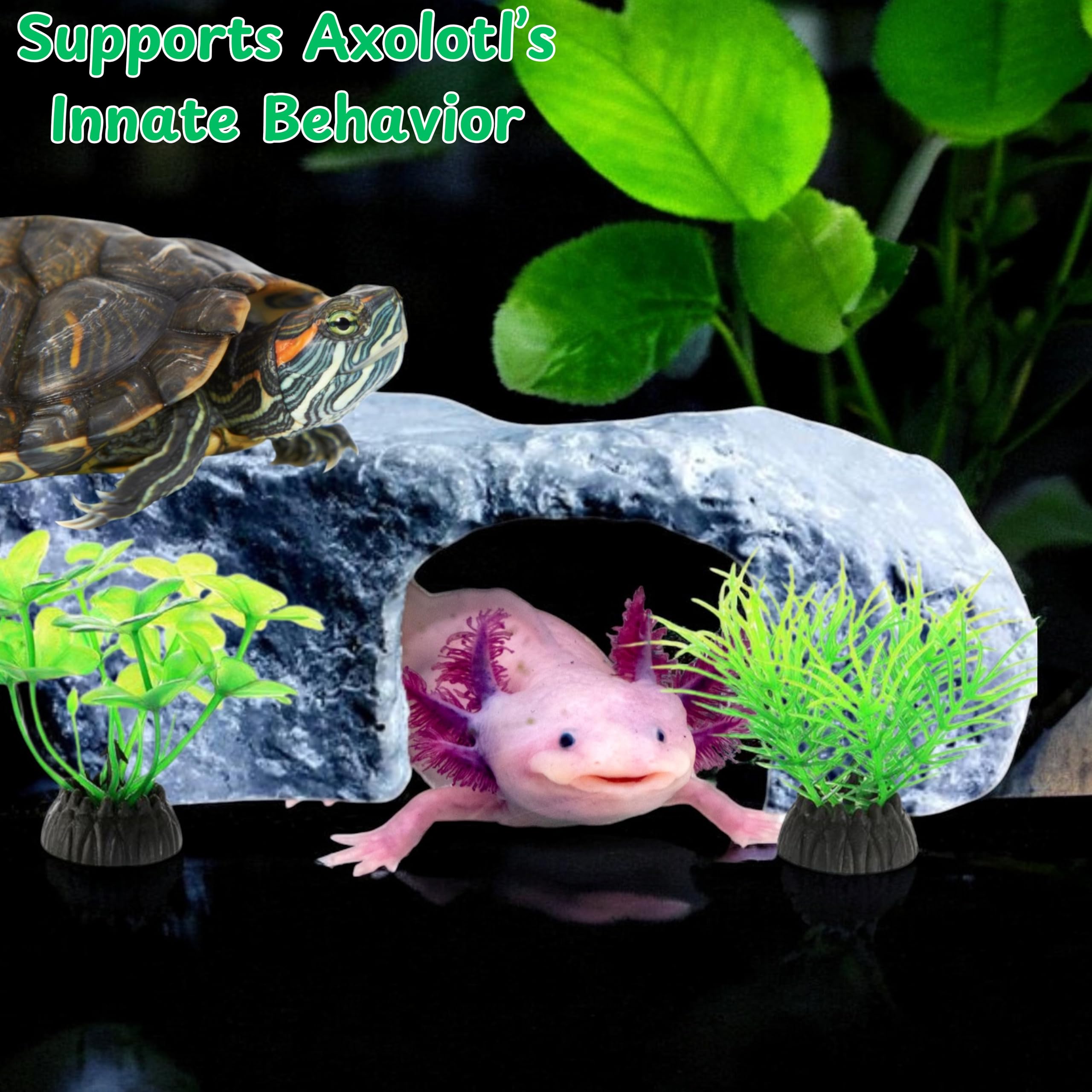 Axolotl Tank Accessories, Aquarium Tortoise Hideout, Axolotl Hides and Fake Water Plants set, Axolotl Cave Aquarium Plastic Tree