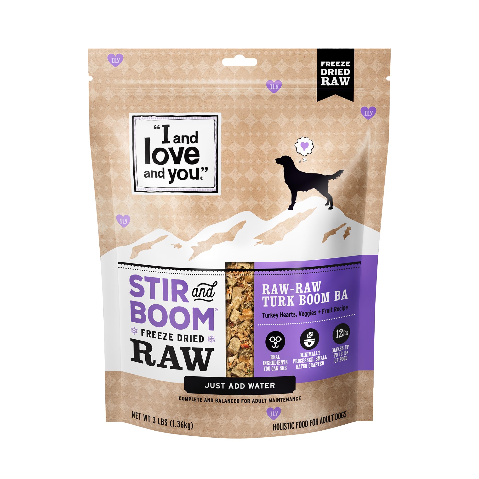 I and Love and You Stir and Boom Dehydrated Freeze Dried Raw Dog Food - Turkey - Grain Free, Real Meat, No Fillers, 3lb Bag