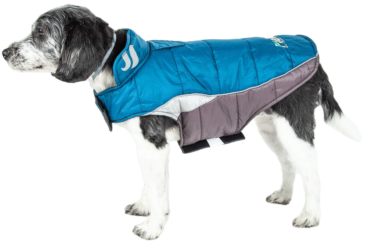 DOGHELIOS 'Hurricane-Waded' Plush Adjustable 3M Reflective Insulated Winter Pet Dog Coat Jacket w/ Blackshark technology, Small, Blue Wave