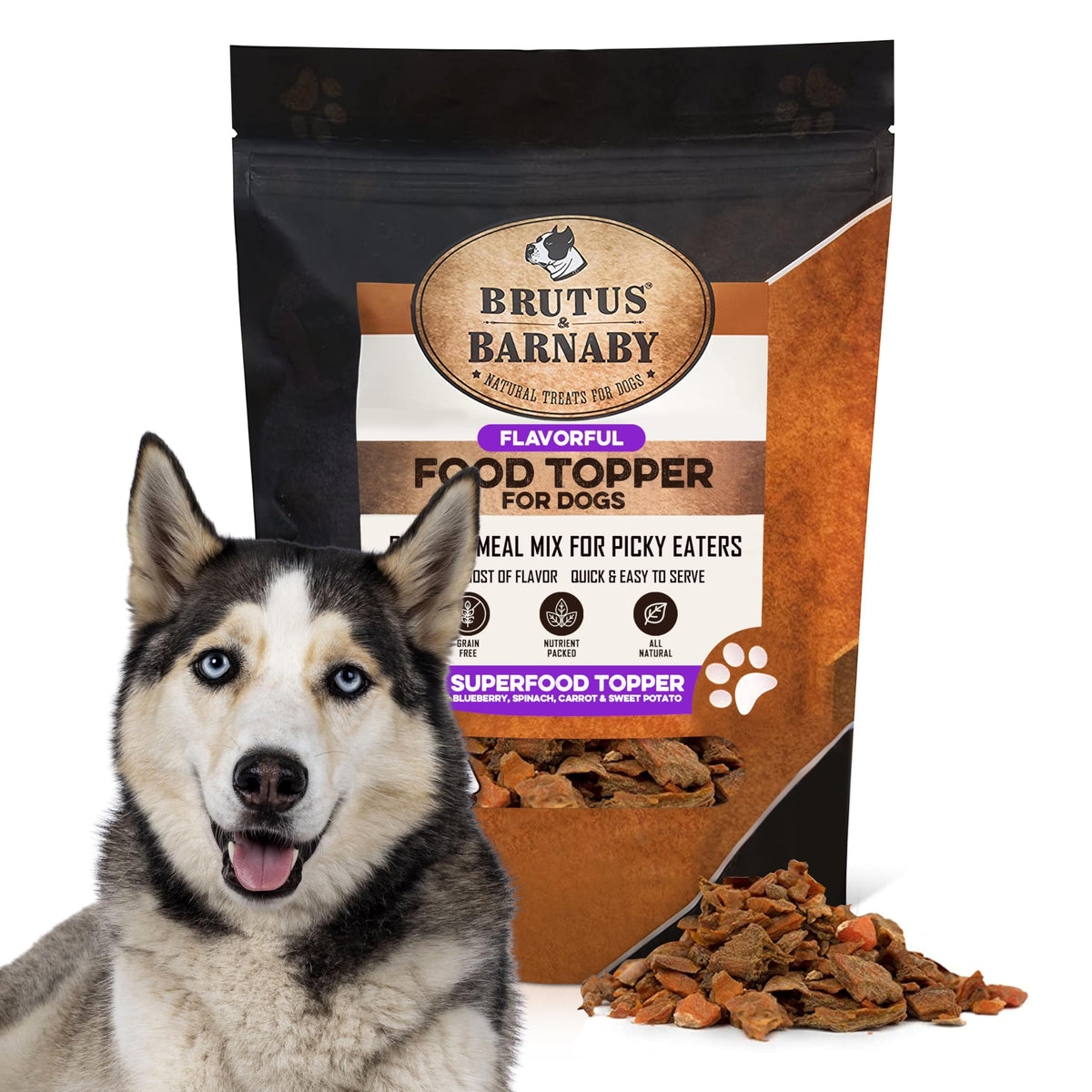 Dog Food Topper - Super Foods - Enhance Your Dogs Meal With This Healthy Vegan Flavor Packed Mix - Sprinkle On Dog Food Flavoring For Picky Eaters - Blueberries, Carrots, Spinach, Sweet Potato - 16Oz