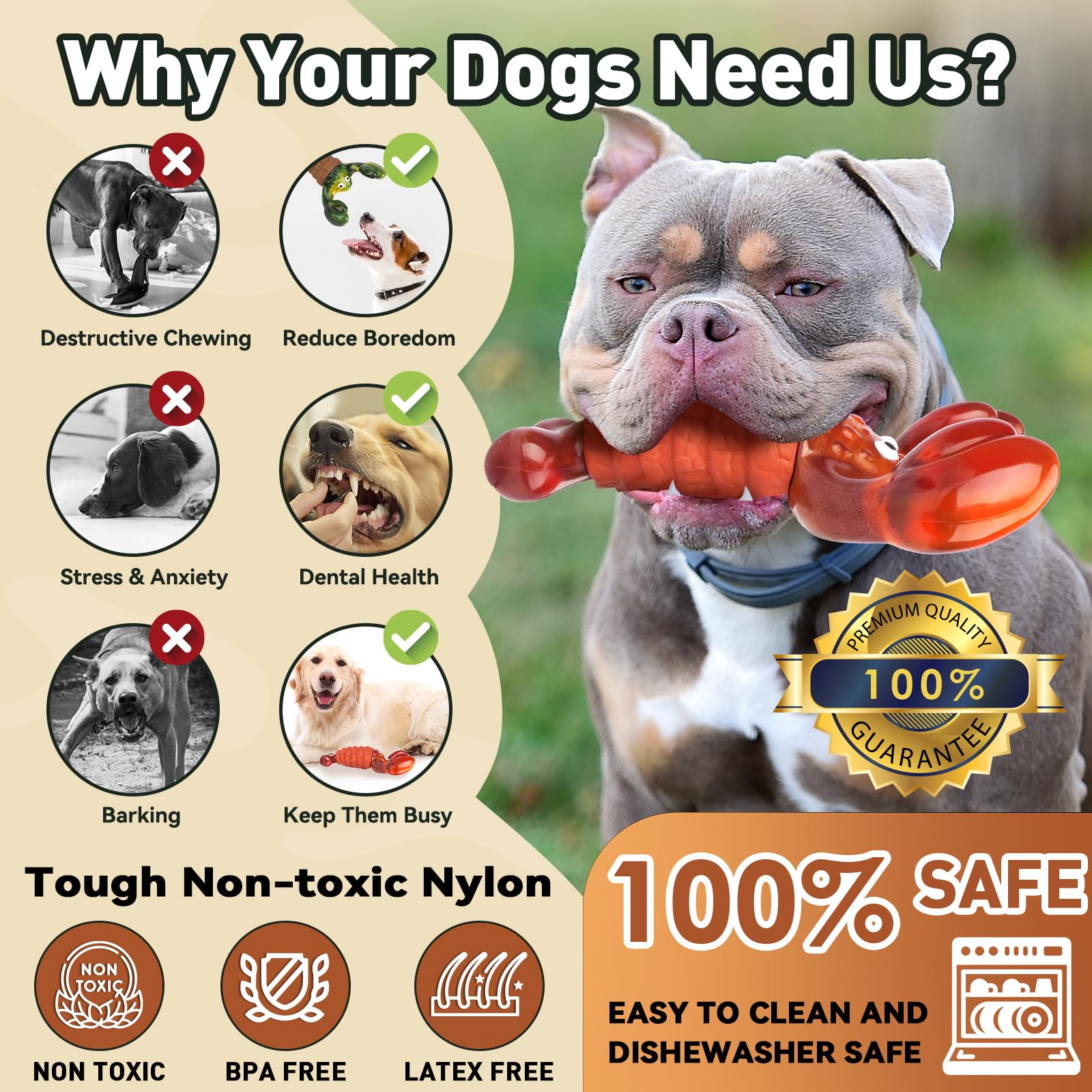 BIKIISEN Squeaky Dog Toy for Aggressive Chewers, Indestructible Interactive Chew Toy, 14cm, Red, Model DCT003US