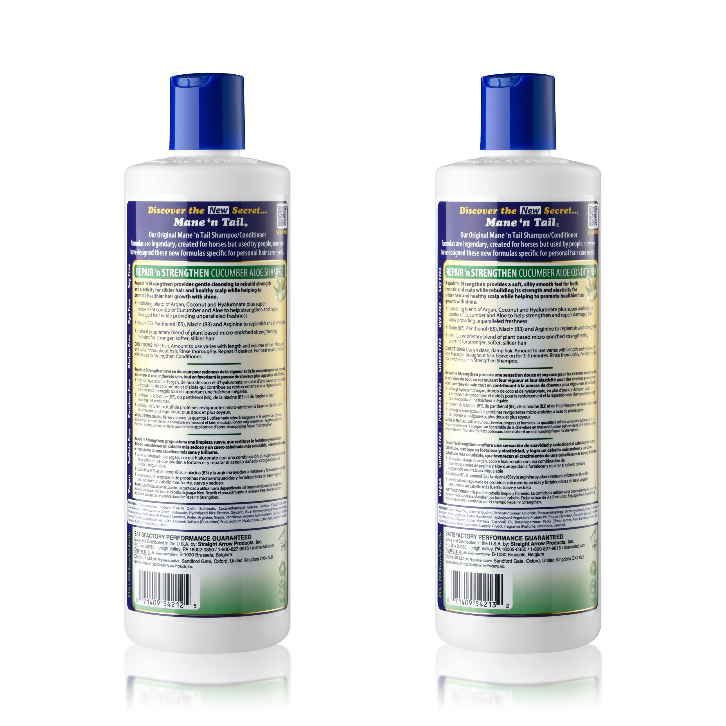 Mane 'n Tail Repair 'n Strengthen Shampoo & Conditioner (20 Oz Each) - Cucumber & Aloe, Sulfate & Paraben Free, Vegan, with Arga