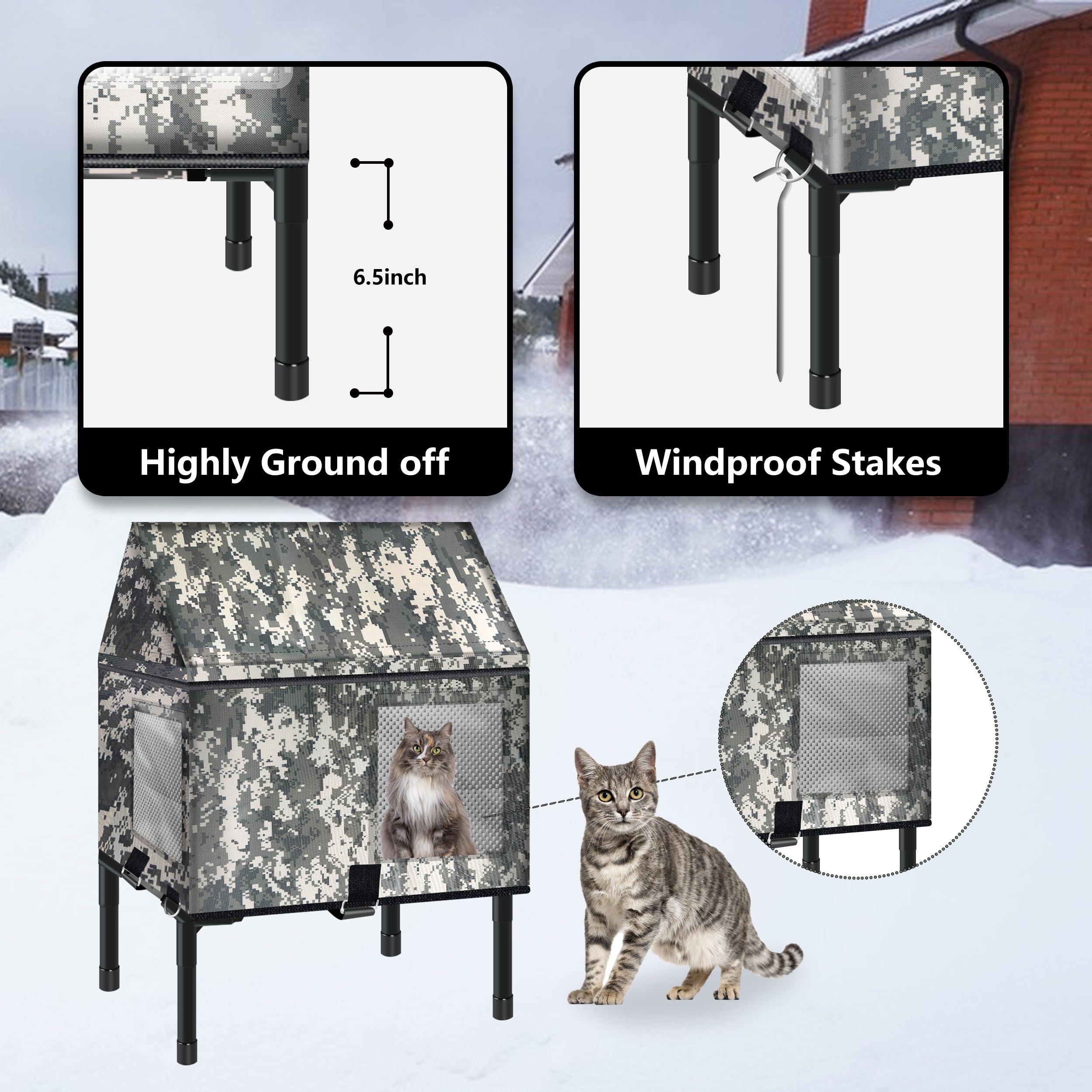 Elevated Weatherproof Heated Cat House, 100% Waterproof, 20.5In X 14.5In X 21In, Safe Escape Door, Insulated For Ferals & Strays