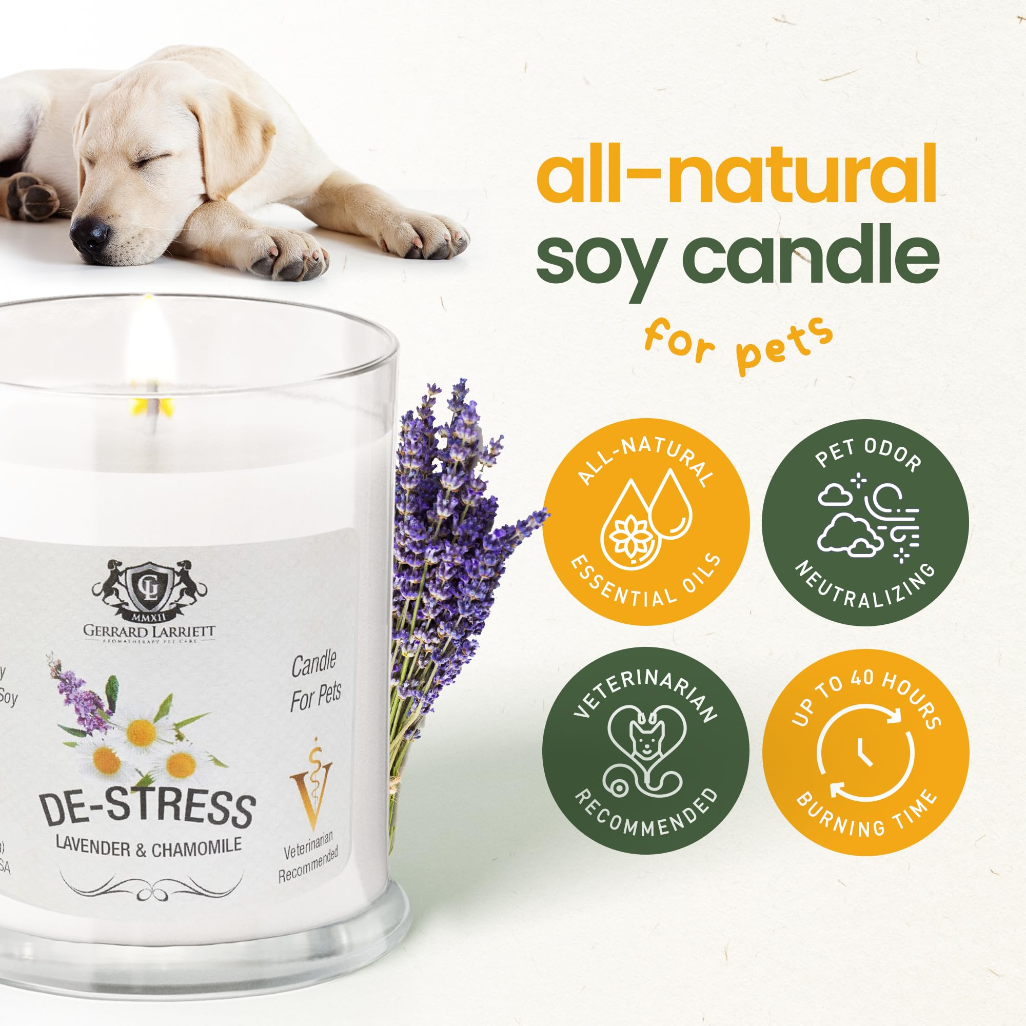 Gerrard Larriett: De-Stress Lavender & Chamomile Scented Candles For Home Decor And Pet Odor - Aromatherapy Stress Relief Soy Wa