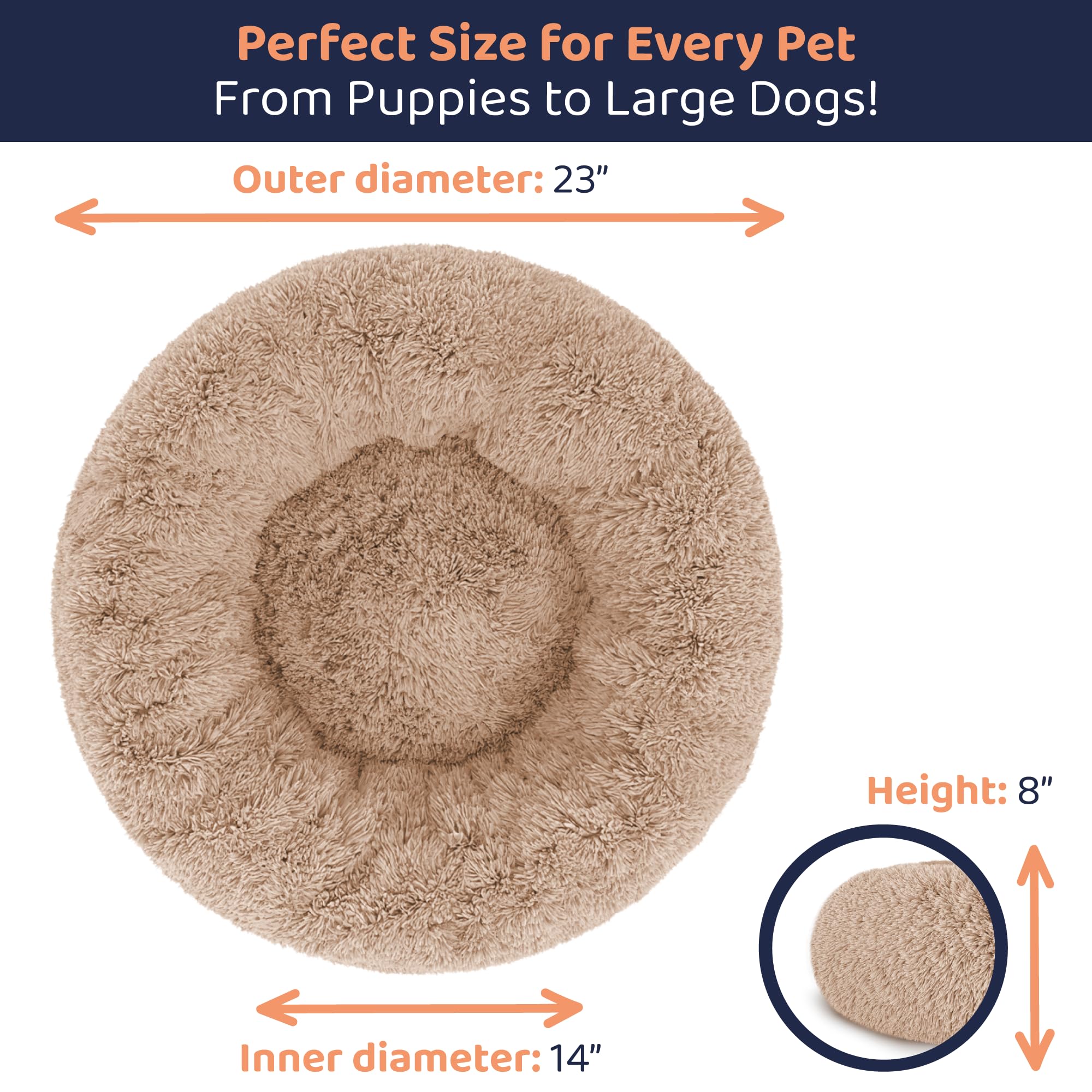 Donut Dog Bed - Premium Comfort for Anxiety Relief - Fluffy & Calming Design with Ultra-Plush Support | Cozy Round Dog Bed with