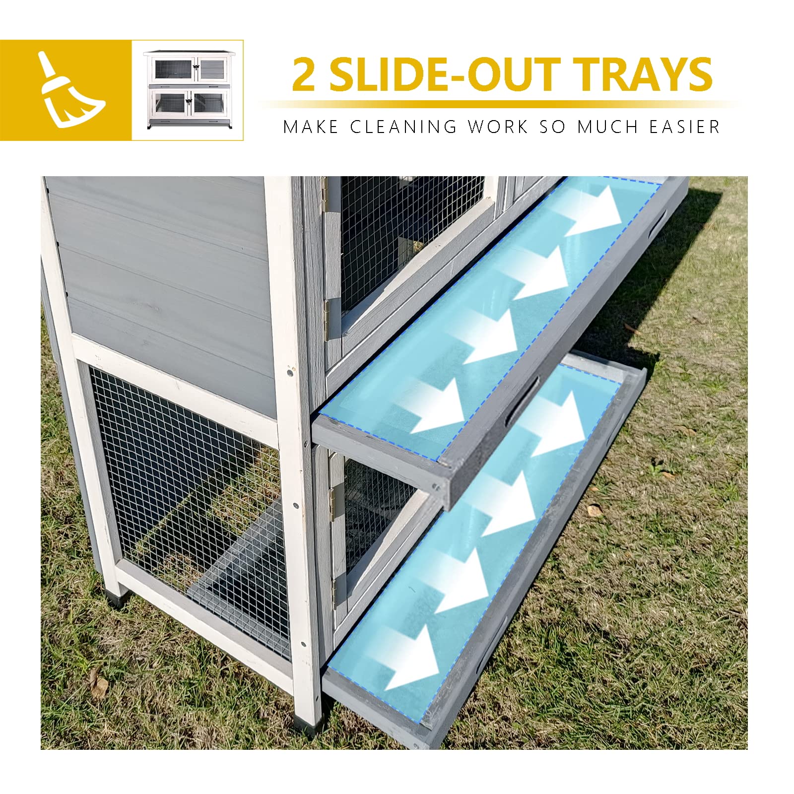 2 Story Solid Wood Rabbit/Bunny Hutch With 2 Large Main Rooms, Indoor Outdoor Rabbit House Guinea Pig Cage Pet House For Small A