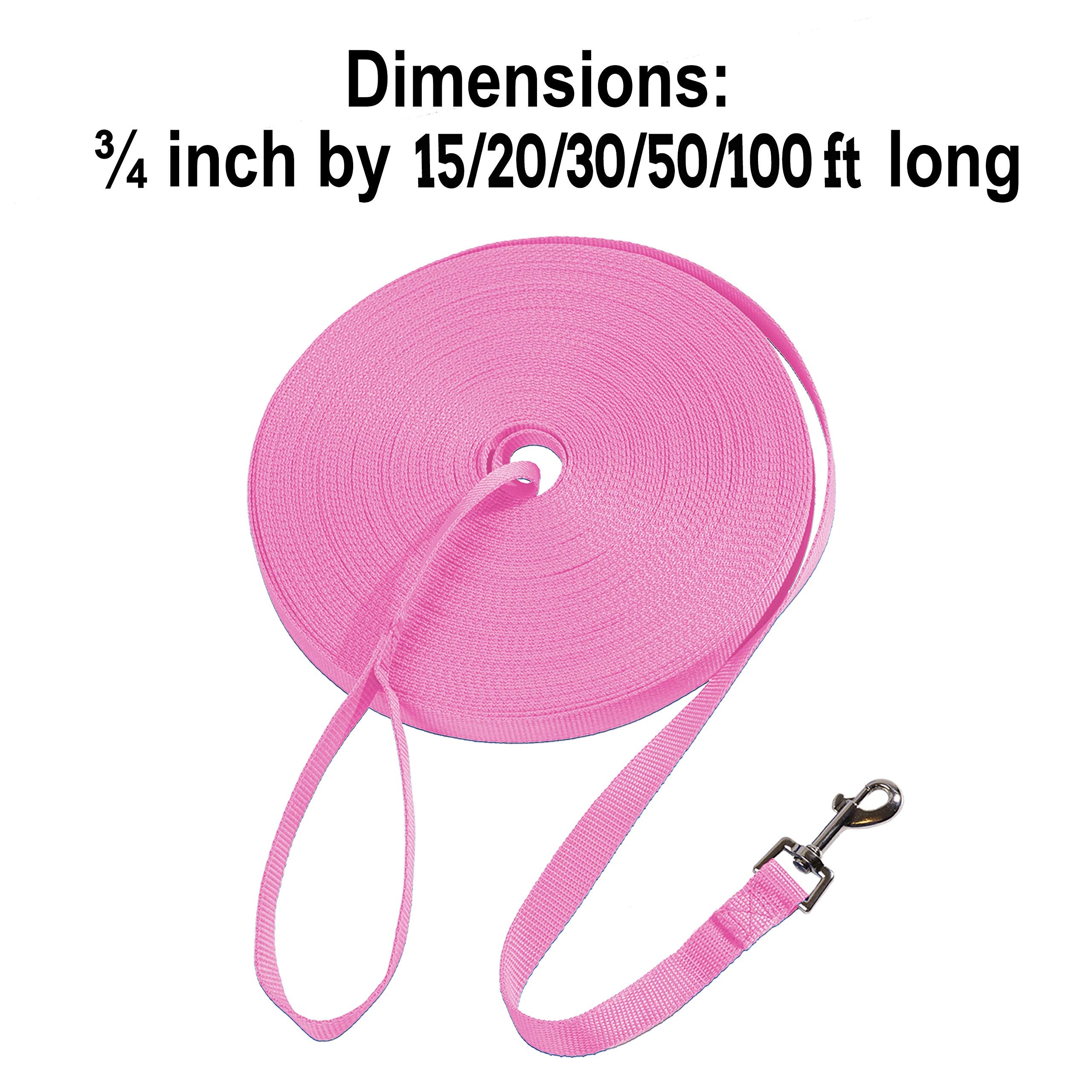 Hi Kiss Dog Training Leash - 15ft Nylon Agility Lead - Pink - Ideal for Recall Training, Play, Camping, or Backyard Use