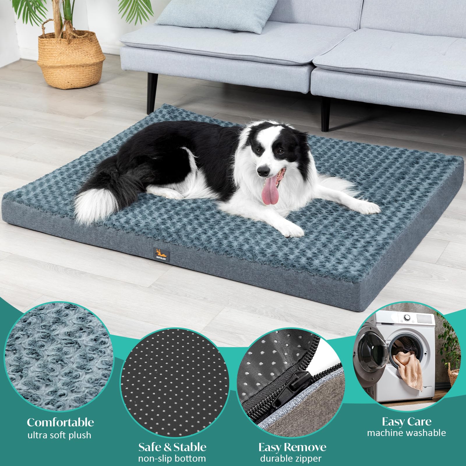 Softmate Dog Bed For Xxxl Dogs Up To 150 Lbs With Orthopedic Foam Waterproof Cover Removable And Washable Cover Fluffy Dog Crate