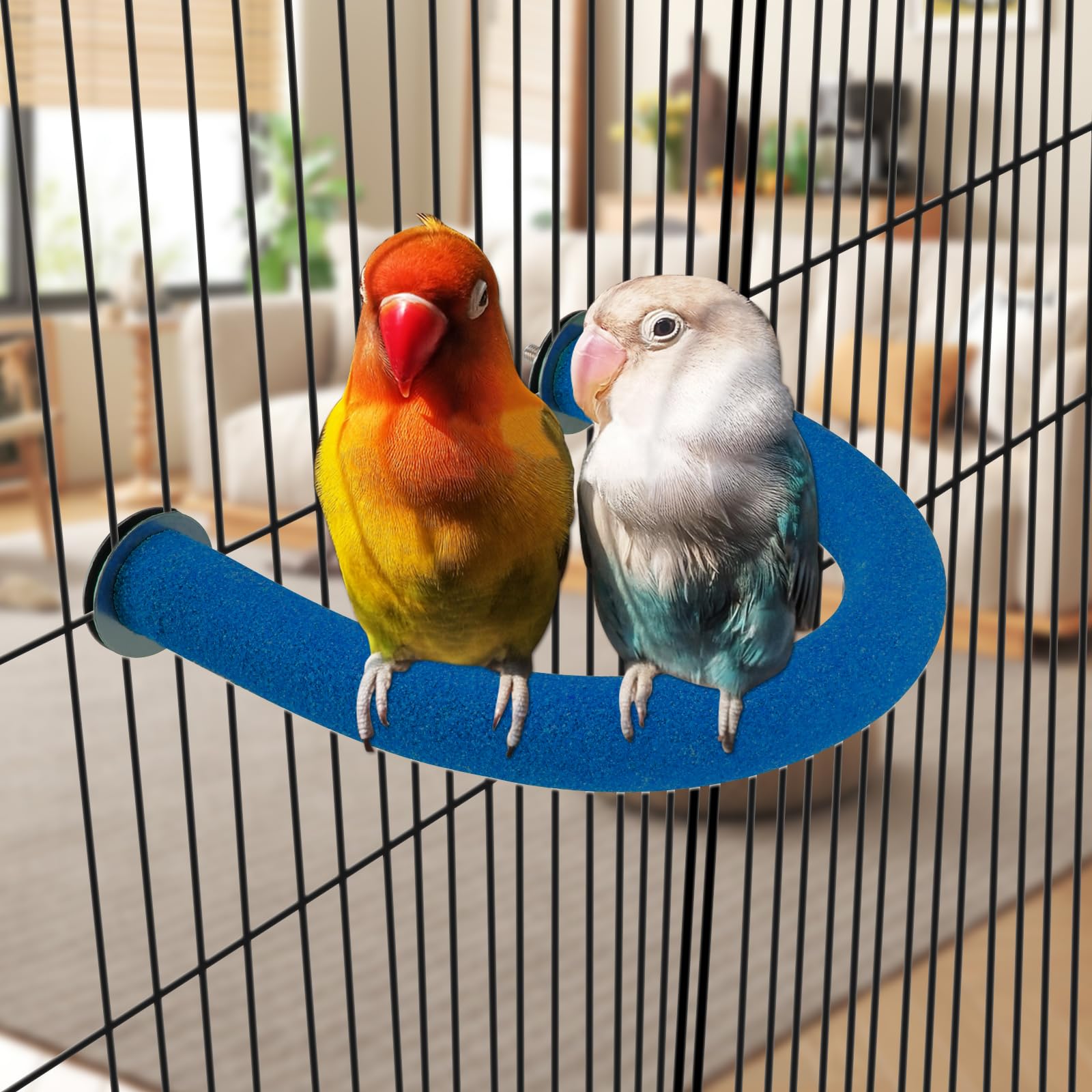 Rypet Parrot Perch Rough-Surfaced - Quartz Sands Bird Cage Perches For Small Parakeets Cockatiels, Conures, Macaws, Parrots, Love Birds, Finches Cages Toy, U Shape