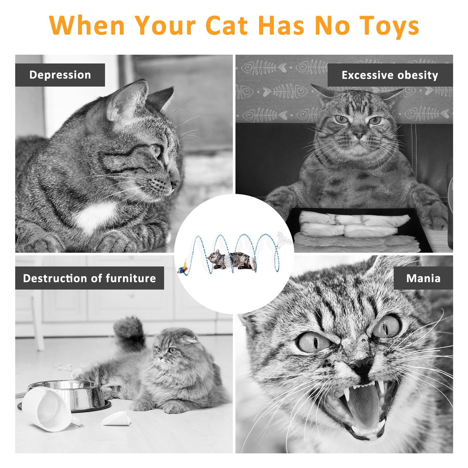 Eggsun 2-Piece Spiral Cat Tubes For Indoor Cats, Large Collapsible Tunnel With Feather Mouse Interactive Toy (Green + Blue & Whi