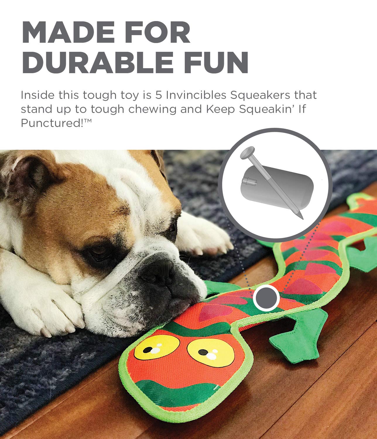 Outward Hound Fire Biterz Gecko Plush Firehose Material Interactive Dog Toy, Large