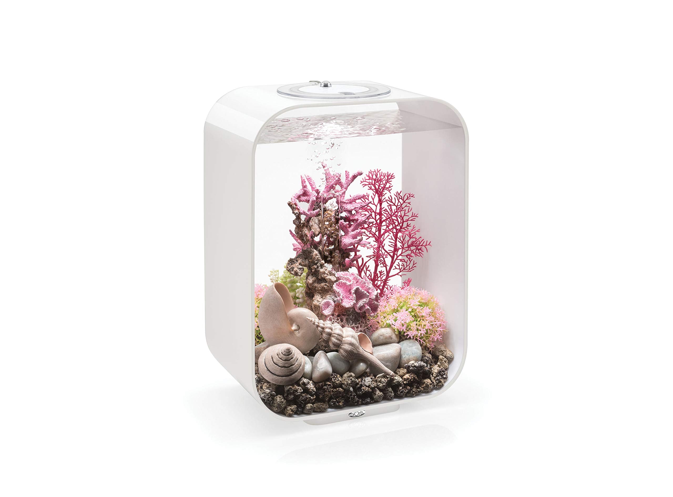 biOrb Life 15 Acrylic 4-Gallon Aquarium with White LED Lights Modern Compact Tank for Tabletop or Desktop Display, White