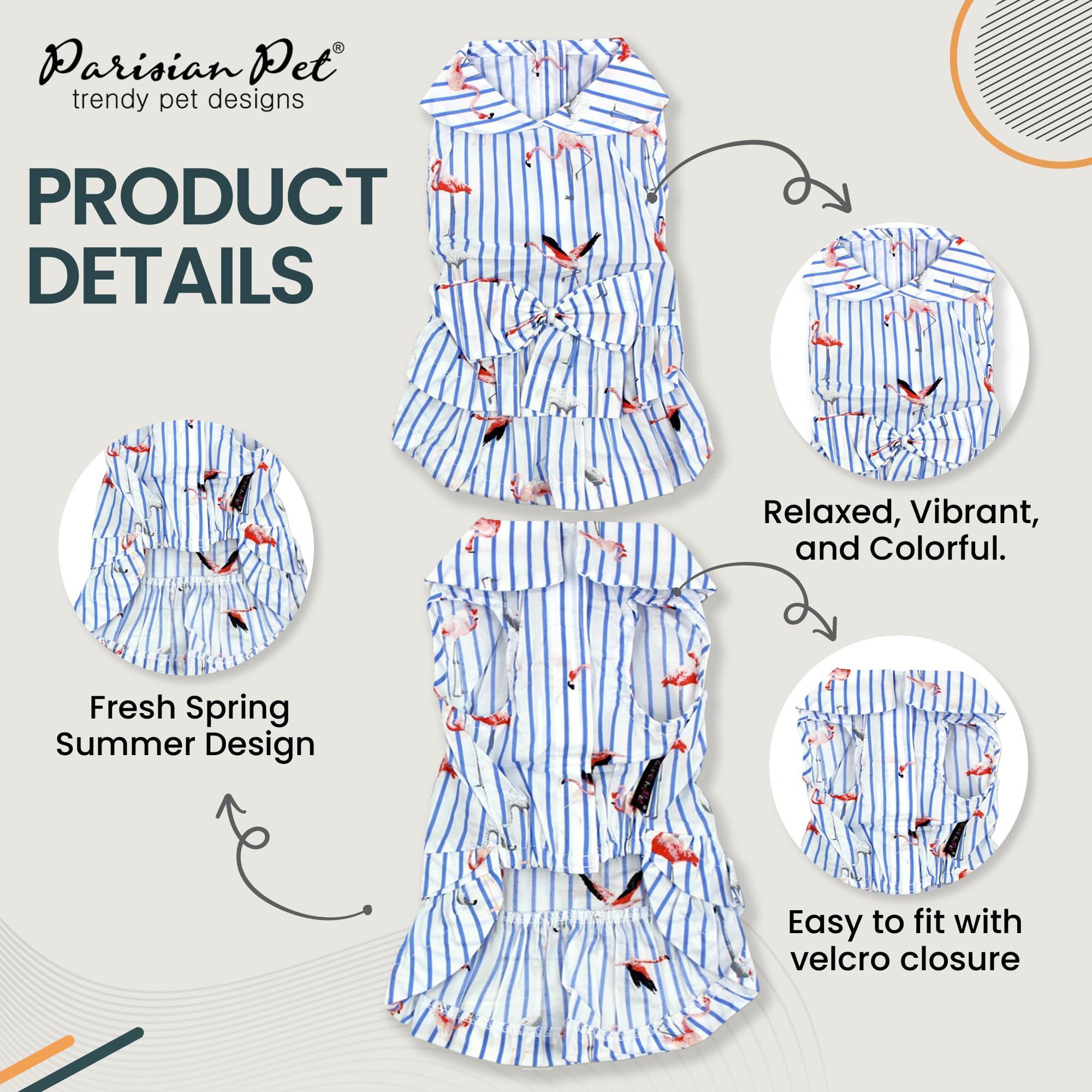 Parisian Pet Flamingo Dress - Girly Summer Dog Dress - 100% Cotton, Lightweight, Sleeveless - Large Dogs Girl Dress