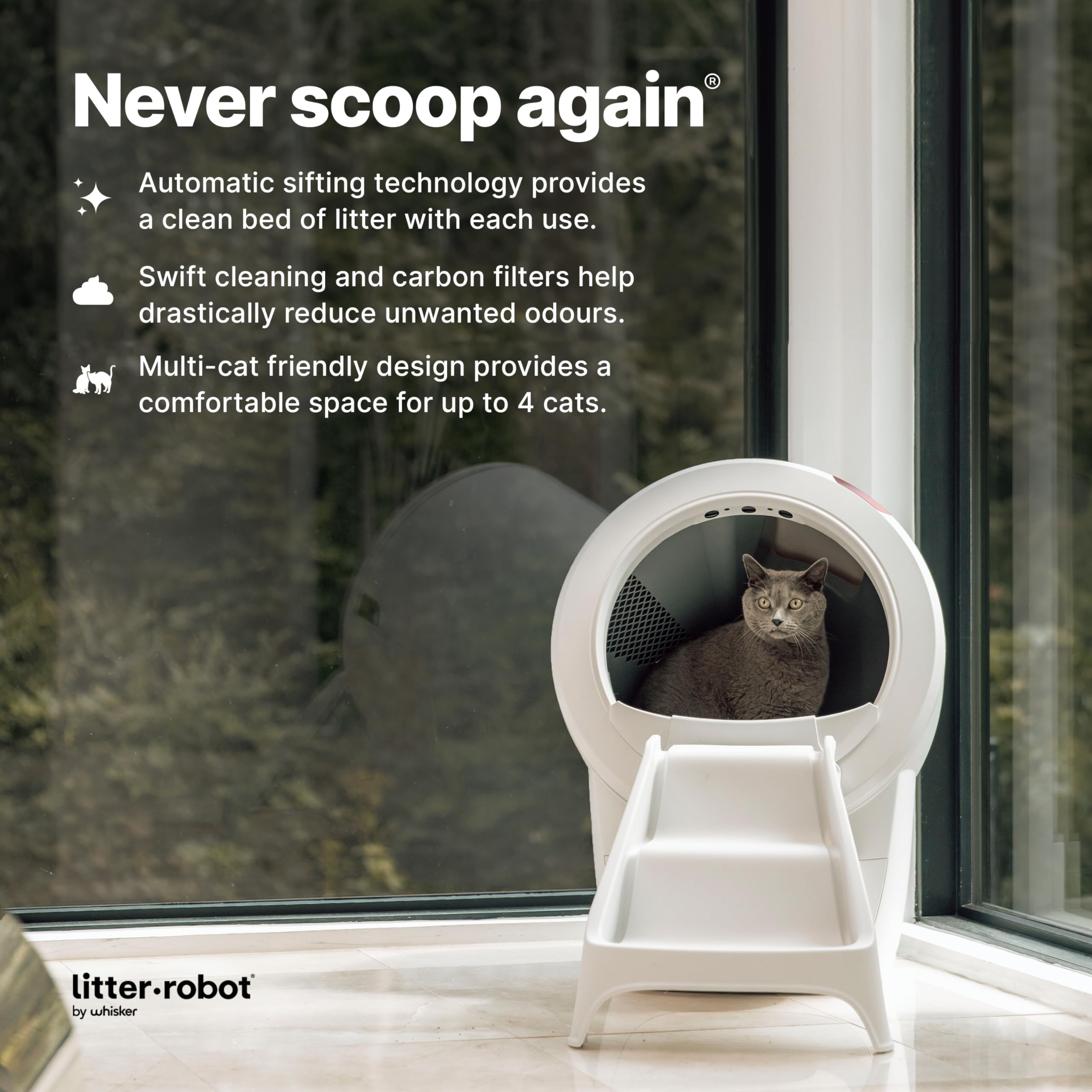 Litter-Robot 4 Ramp by Whisker, White - Cat Ramp for Box, Custom Fit, Non-Slip Rubber Feet, Suitable for Small & Elderly Cats, M