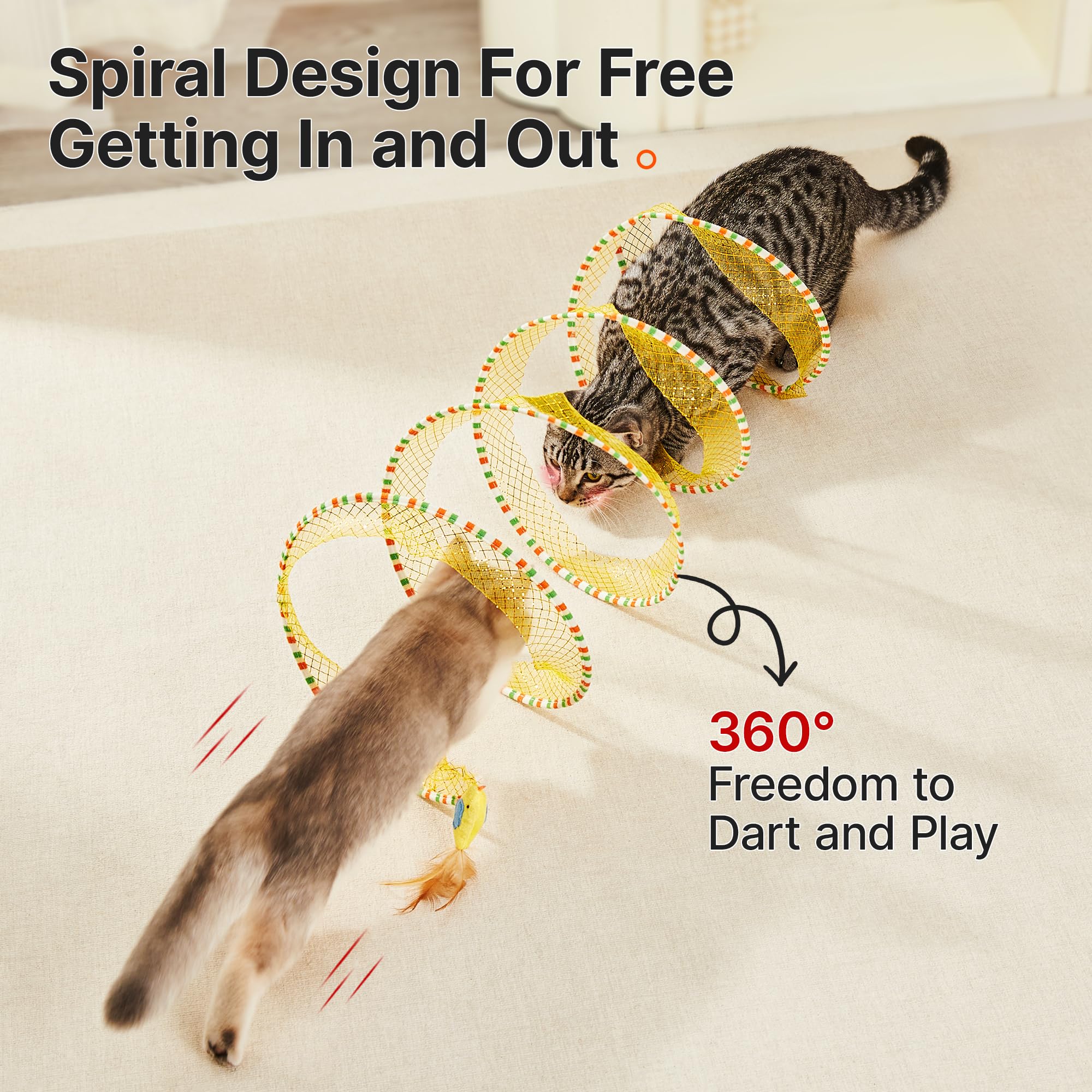 Potaroma Spiral Tunnel Cat Toy, Self Play Cat Play Spiral Kitten Collapsible Spring Tunnel Toy For Indoor Cats With Feather And
