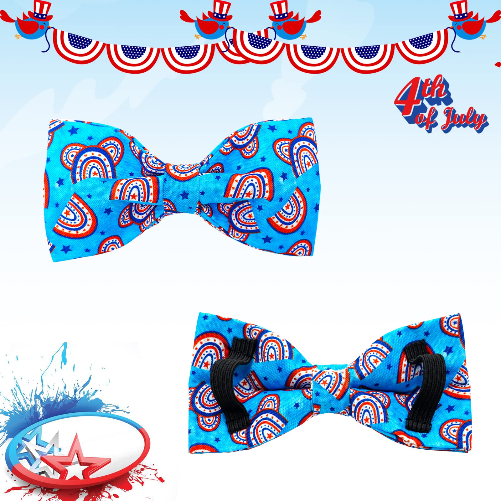 Lionheart Glory American Flag Dog Collar, 4 Of July Dog Bow Collar Heavy Duty Adjustable Patriotic Dog Collar With Bowtie For Sm