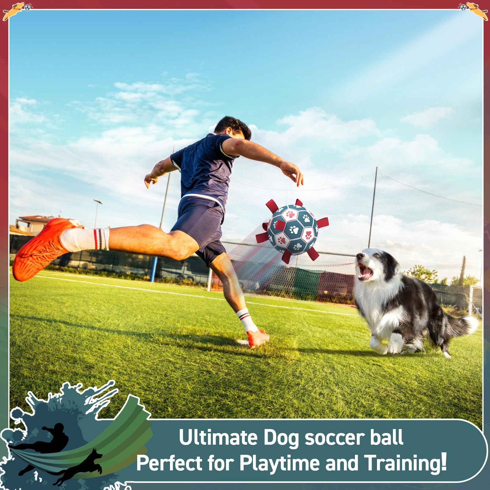Qdan Dog Toys Soccer Ball With Straps:Durable Balls For Large Dogs, Outdoor Dog Toys, Puppy Birthday Gifts (8 Inch)