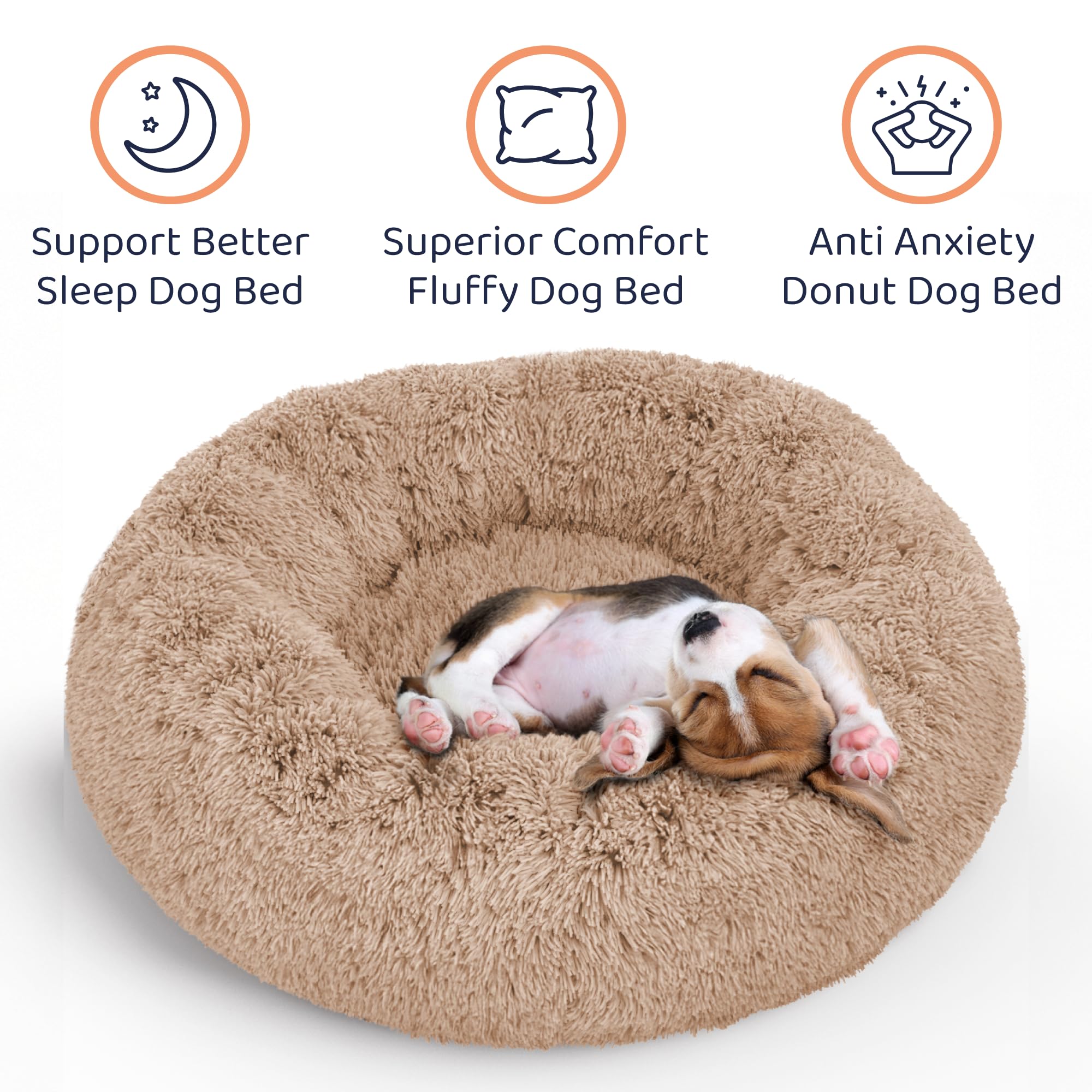 Donut Dog Bed - Premium Comfort for Anxiety Relief - Fluffy & Calming Design with Ultra-Plush Support | Cozy Round Dog Bed with